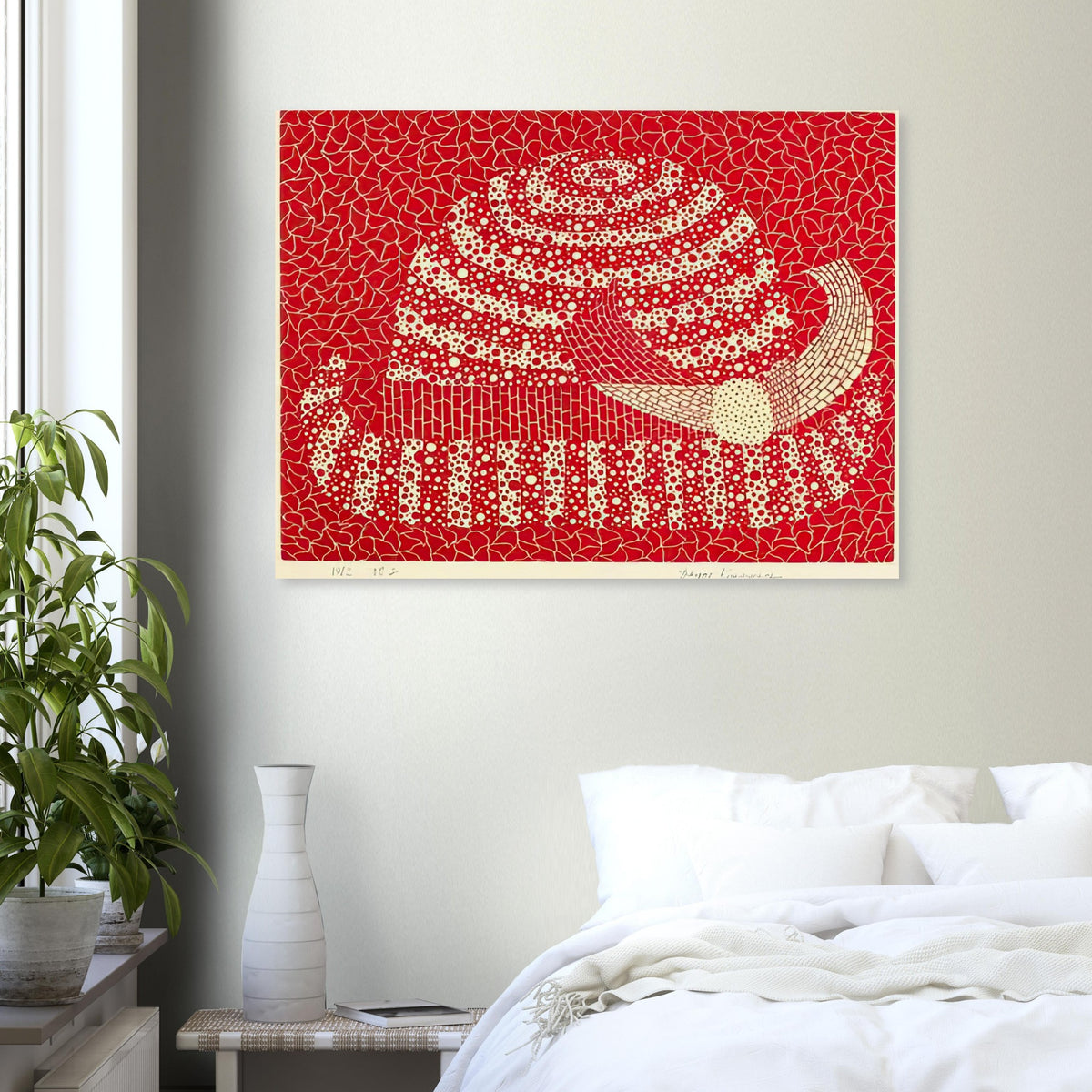 Yayoi Kusama poster — Hat (Red) presents a familiar accessory as an exercise in changing color and graphic character