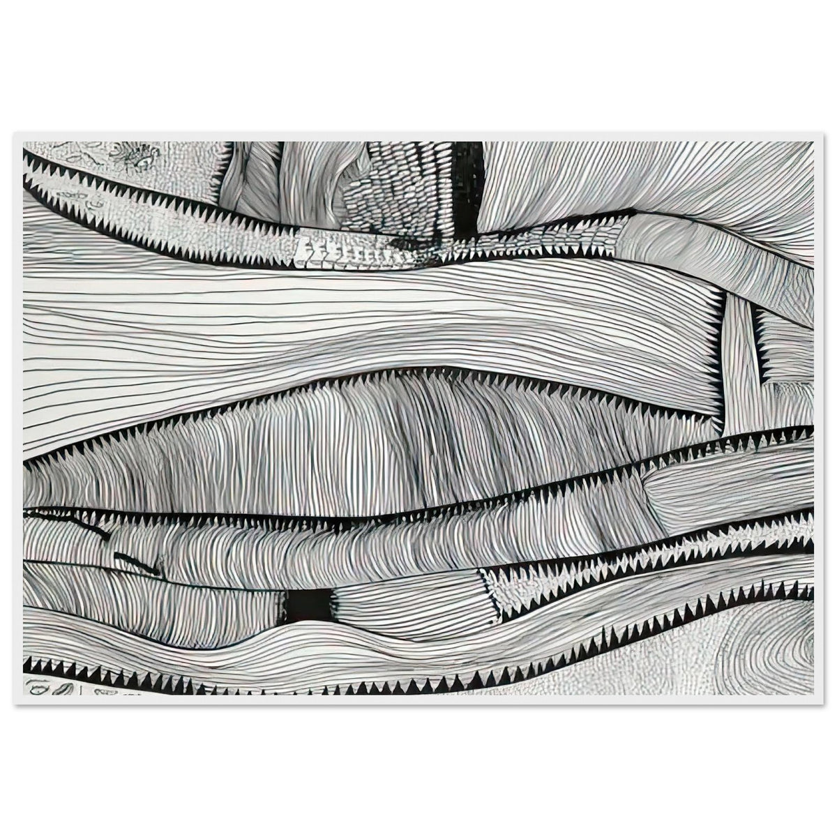 Yayoi Kusama framed print — Waves at Daybreak depicts the sea through the evocative meeting of moving water and the first light of morning, white frame, 70x100 cm / 28x40″