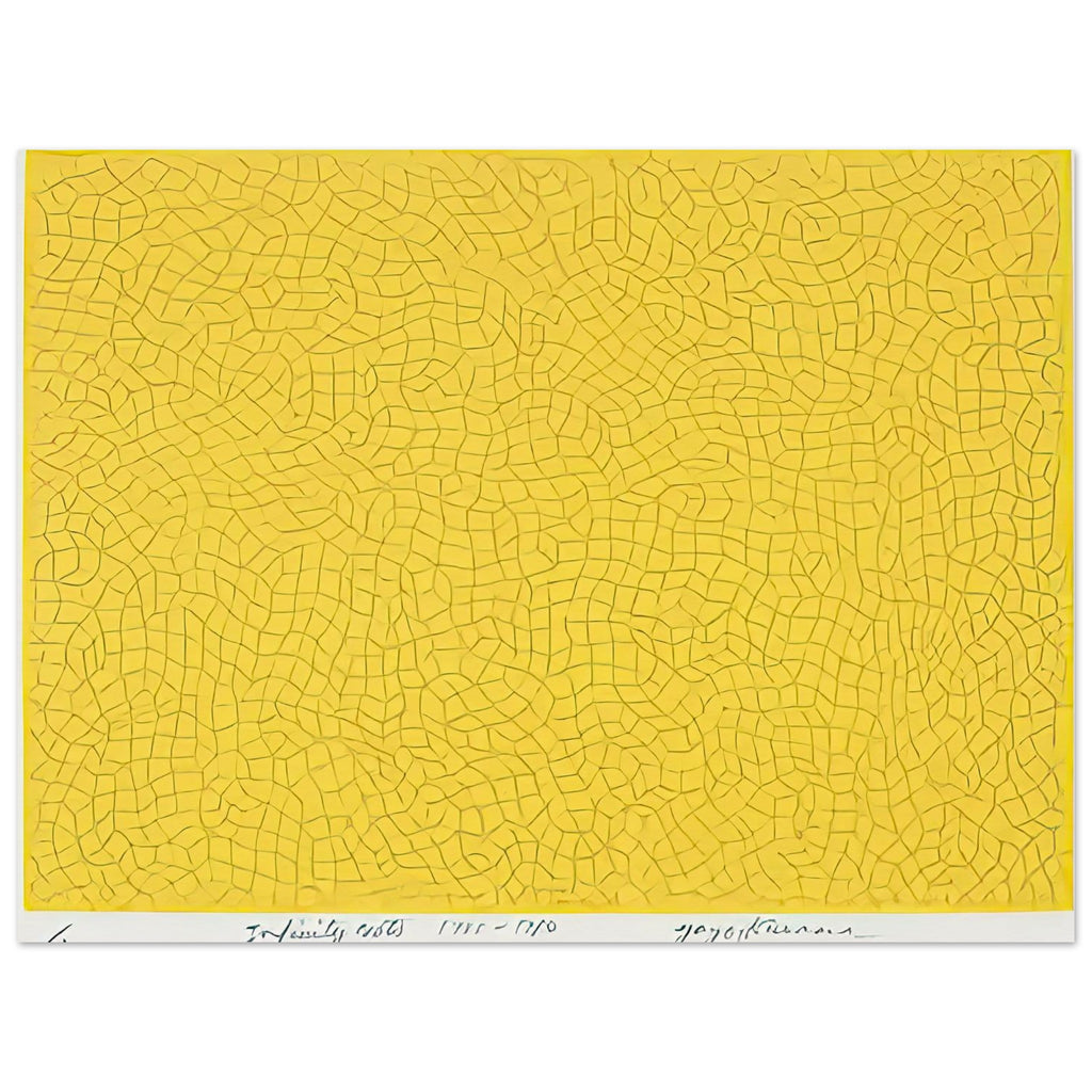 Yayoi Kusama poster — Infinity Nets (Image 6) explores Kusama’s Infinity Net as a field built from countless repeated marks, 15x20 cm / 6x8″