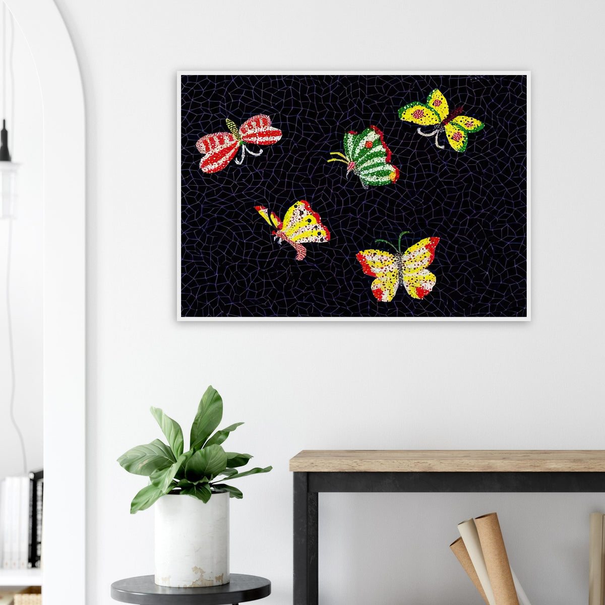 Yayoi Kusama framed print — Butterfly [Kusama 82] by Yayoi Kusama takes the lightness of a butterfly and gives it graphic intensity through pattern