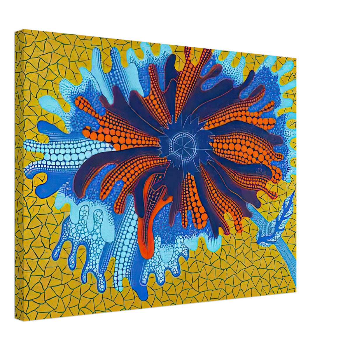 Yayoi Kusama canvas print — Flower (B) treats a single flowering motif as a complete visual world, 45x60 cm / 18x24″