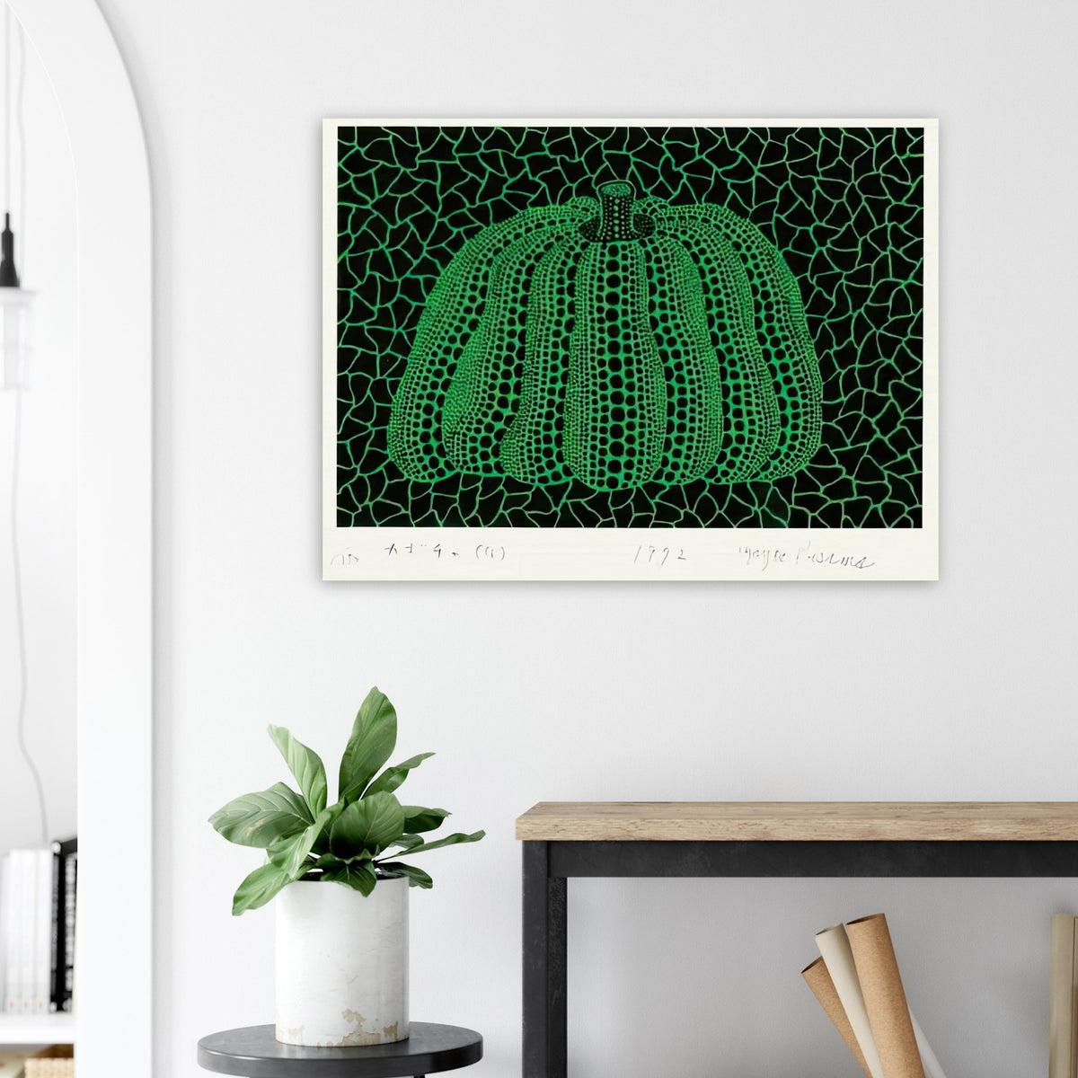 Yayoi Kusama poster — Pumpkin (G) [Kusama 151] revisits Kusama’s best-known vegetable through the relationship between its distinctive form and repeating ornament