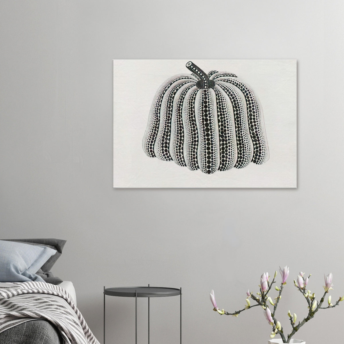 Yayoi Kusama canvas print — Pumpkin [Kusama 201] revisits Kusama’s best-known vegetable through the relationship between its distinctive form and repeating ornament