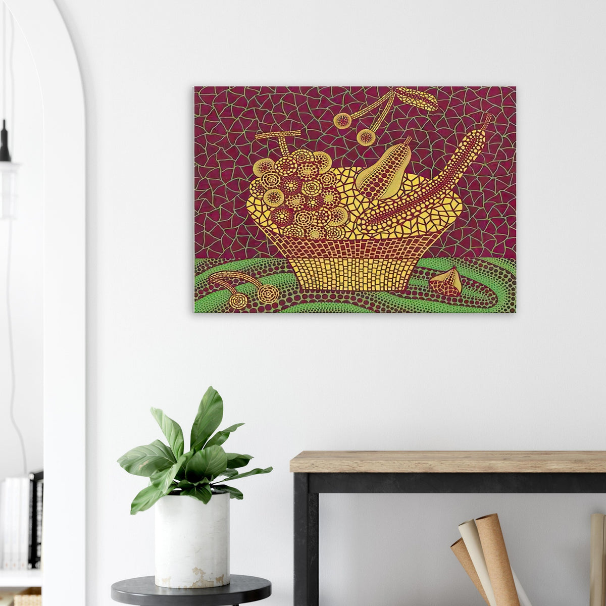 Yayoi Kusama canvas print — Fruit Basket (3) by Yayoi Kusama explores one of the artist’s recurring subjects: the abundance of ordinary fruit
