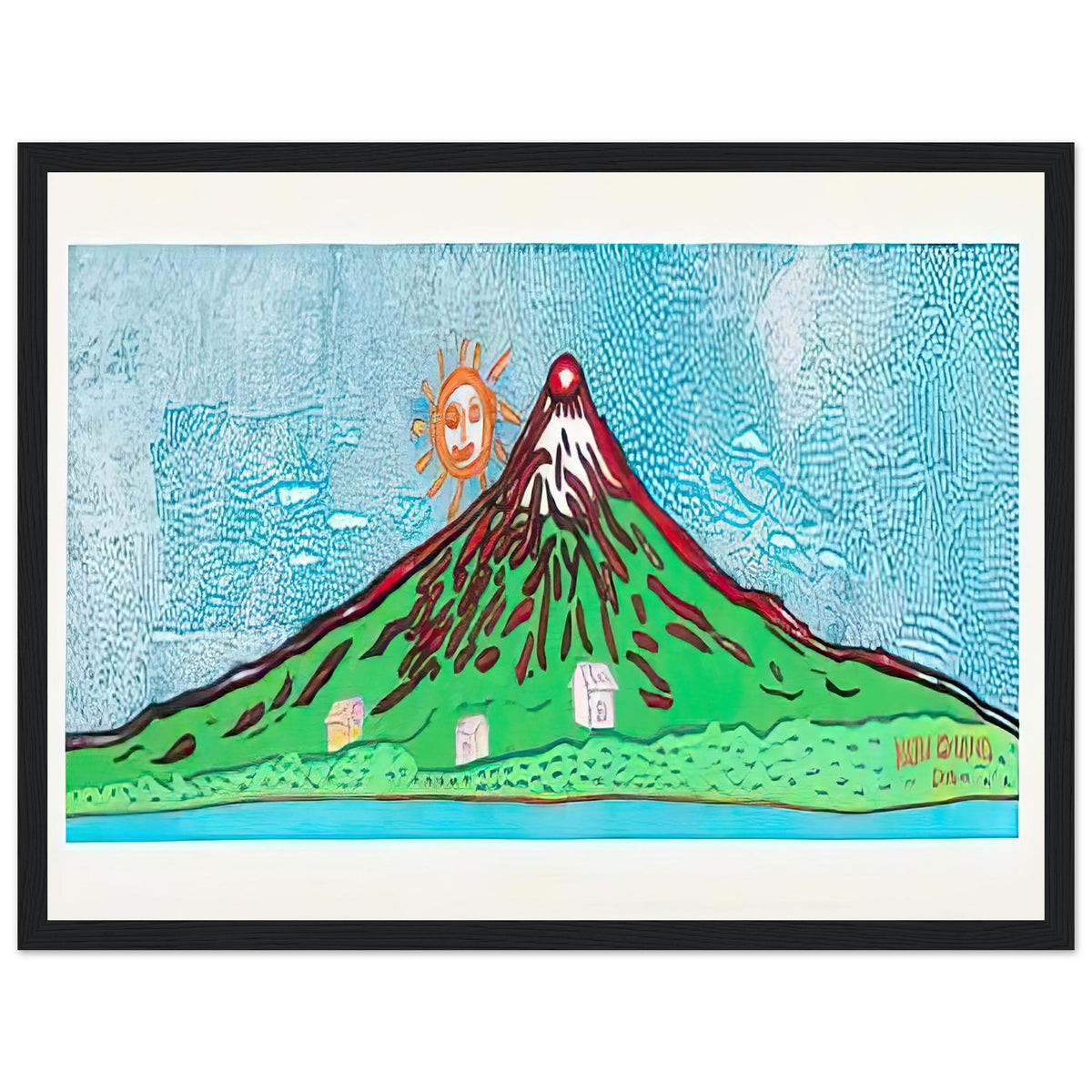 Yayoi Kusama framed print — Mt. Fuji in Seven Colours: All About Mt. Fuji That I Have Loved My Whole Life is, black frame, 30x40 cm / 12x16″