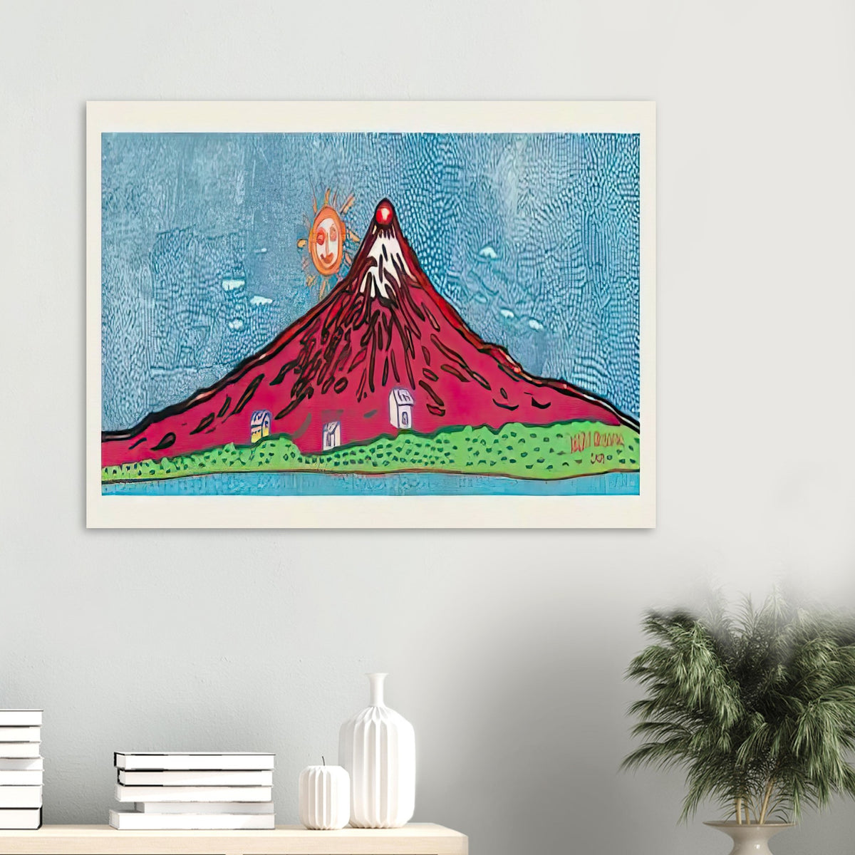 Yayoi Kusama poster — Mt. Fuji in Seven Colours: Mt. Fuji I Love is Kusama’s red interpretation of the celebrated Japanese mountain. The emphatic