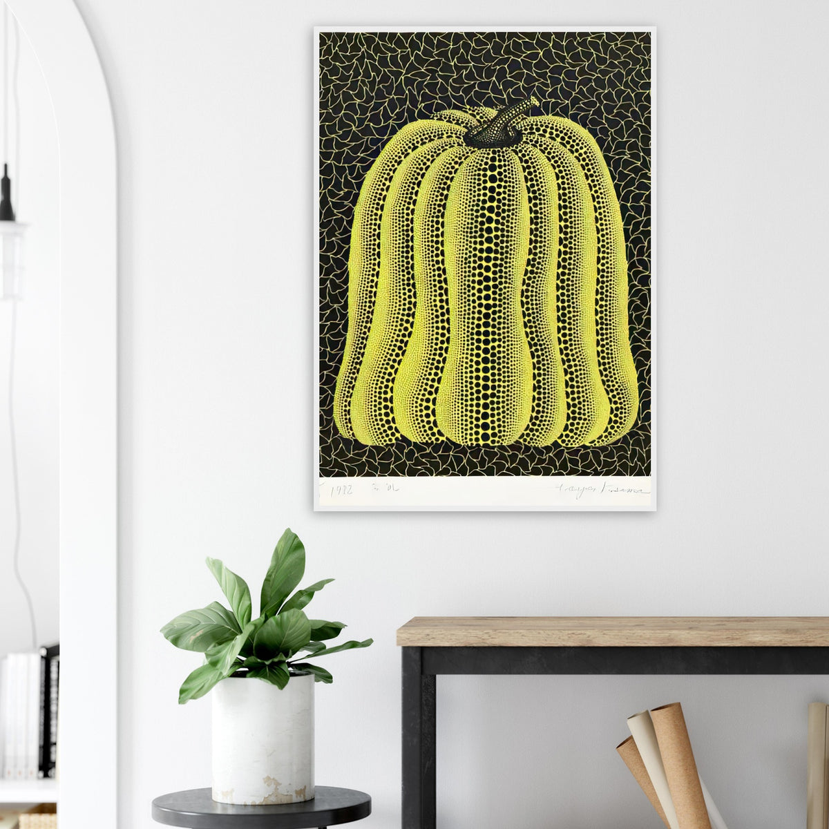 Yayoi Kusama framed print — Pumpkin (Yellow) [Kusama 16] offers another iteration of the artist’s familiar golden gourd