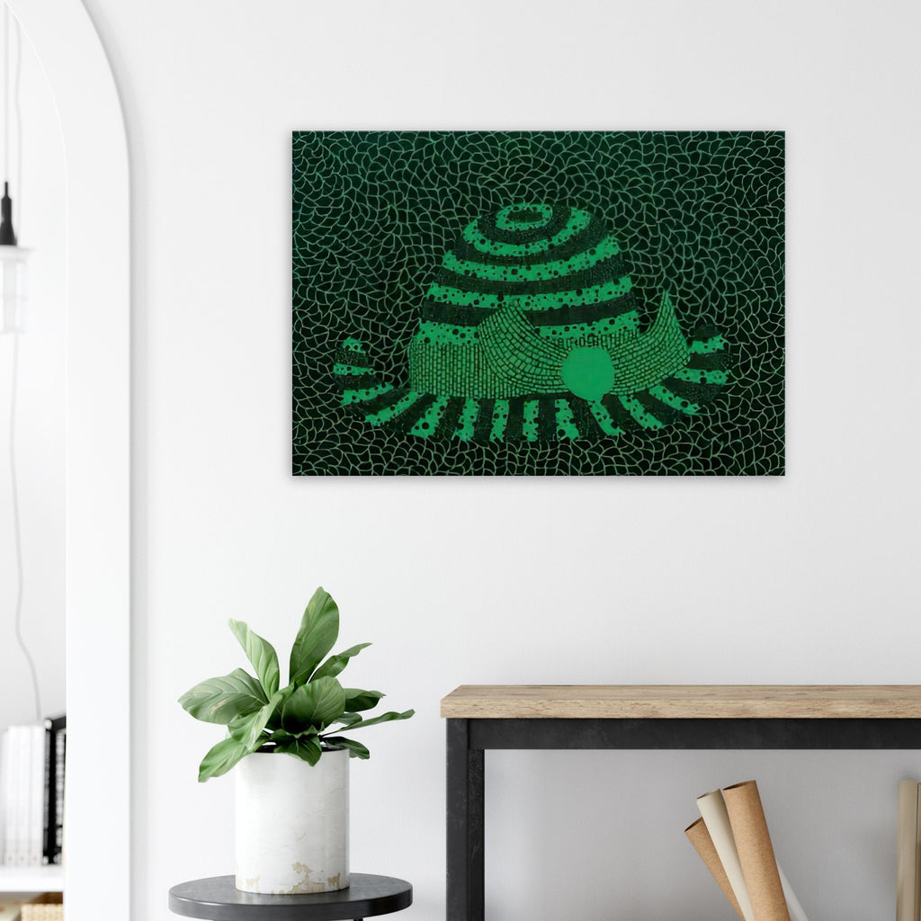 Yayoi Kusama canvas print — Hat (Green) presents a familiar accessory as an exercise in changing color and graphic character