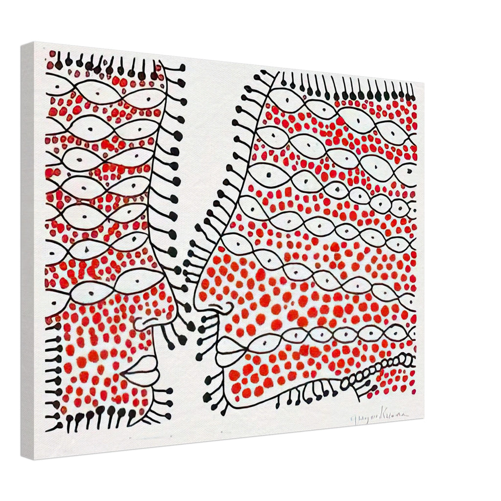 Yayoi Kusama canvas print — Beginning of Love suggests an intimate emotional moment expressed through Kusama’s recurring language of patterns and simple forms, 45x60 cm / 18x24″