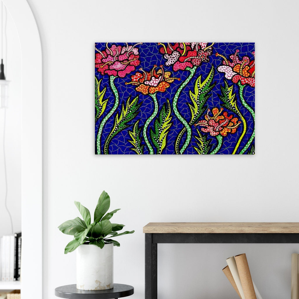 Yayoi Kusama canvas print — Summer Flowers brings a seasonal specificity to Kusama’s botanical imagery, suggesting a moment of warmth and vigorous bloom