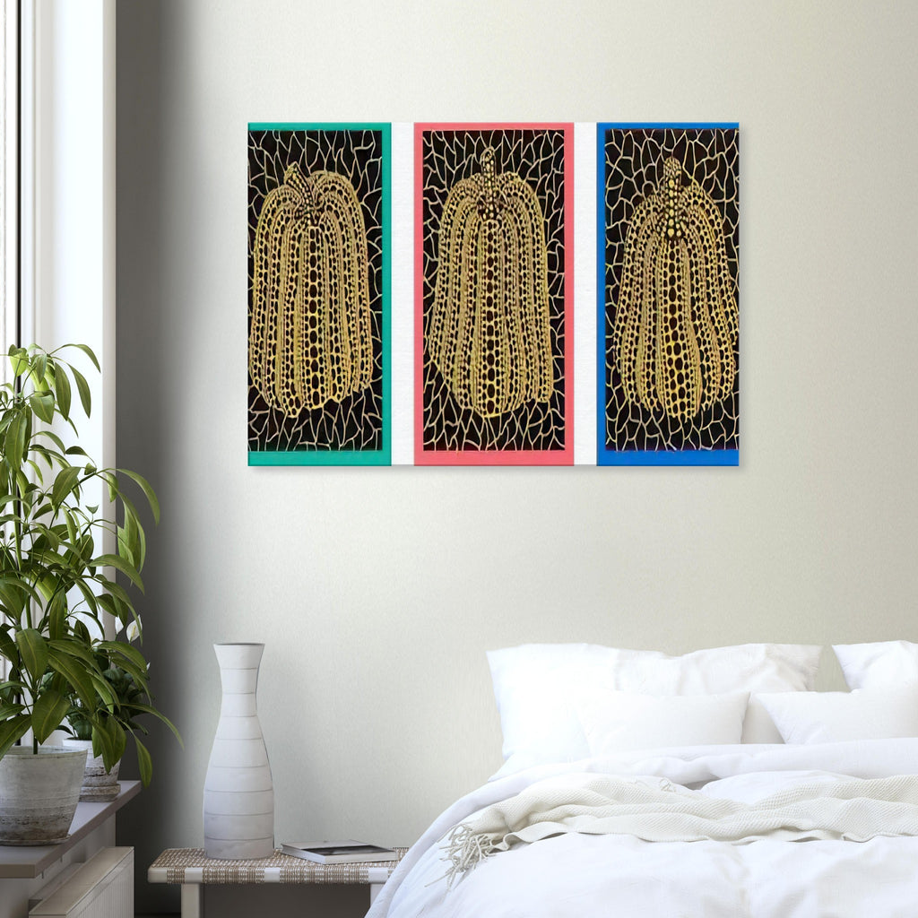 Yayoi Kusama canvas print — Pumpkins [Kusama 146] shifts the emphasis from a single gourd to a plural subject