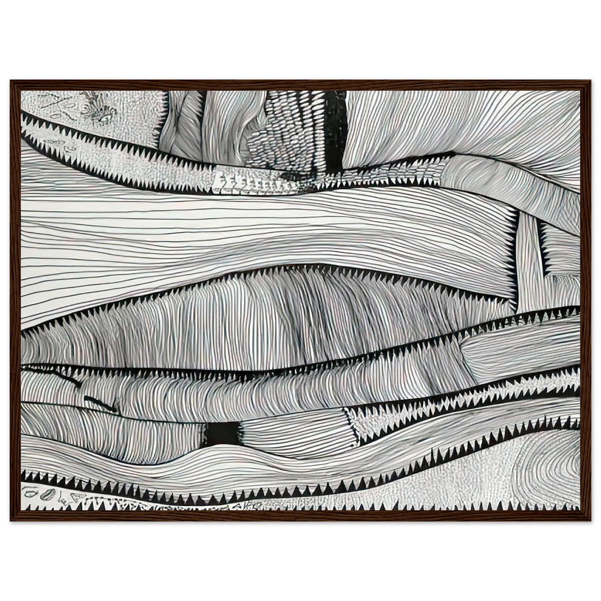 Yayoi Kusama framed print — Waves at Daybreak depicts the sea through the evocative meeting of moving water and the first light of morning, dark wood frame, 45x60 cm / 18x24″