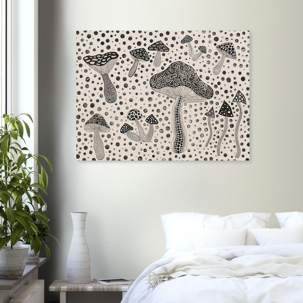 Yayoi Kusama poster — Mushrooms brings a humble woodland organism into Kusama’s world of organic growth and proliferating forms
