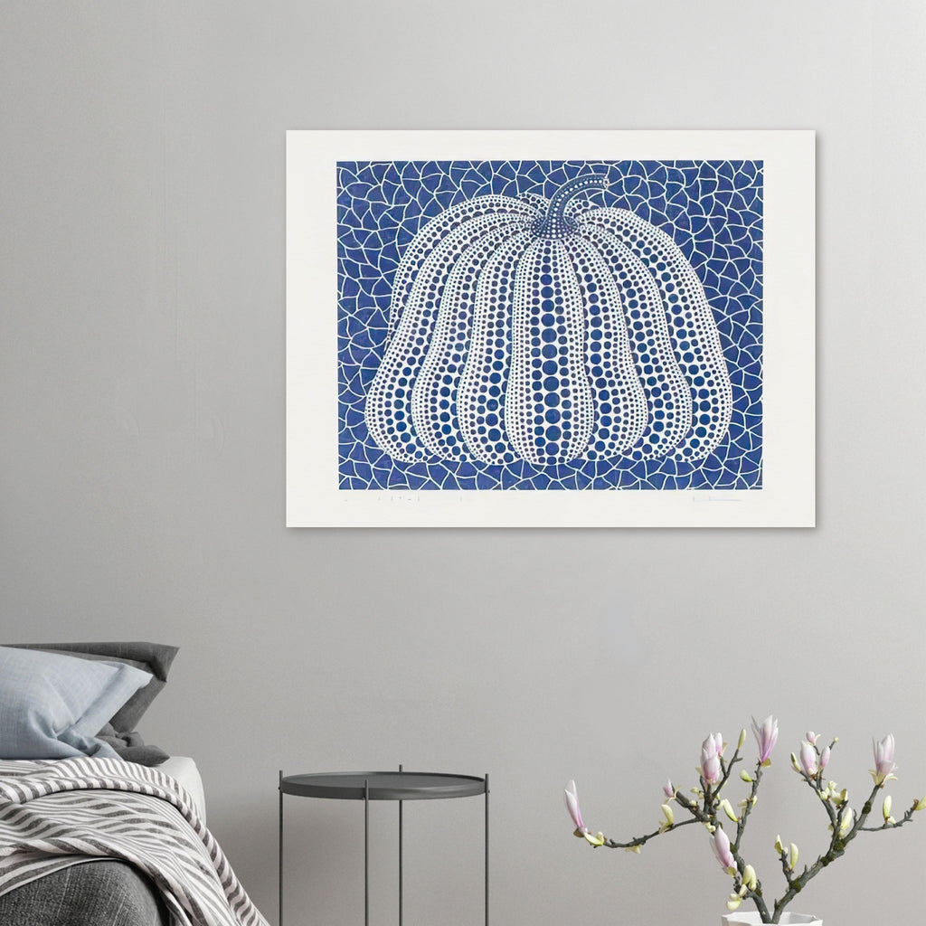 Yayoi Kusama poster — Pumpkin (Blue, Version 2) presents Kusama’s familiar pumpkin through an explicitly blue variation