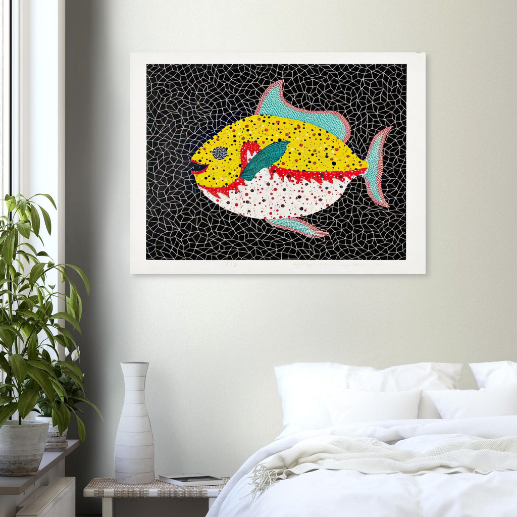 Yayoi Kusama poster — Fish gives the fish’s streamlined body and sense of underwater movement a graphic role