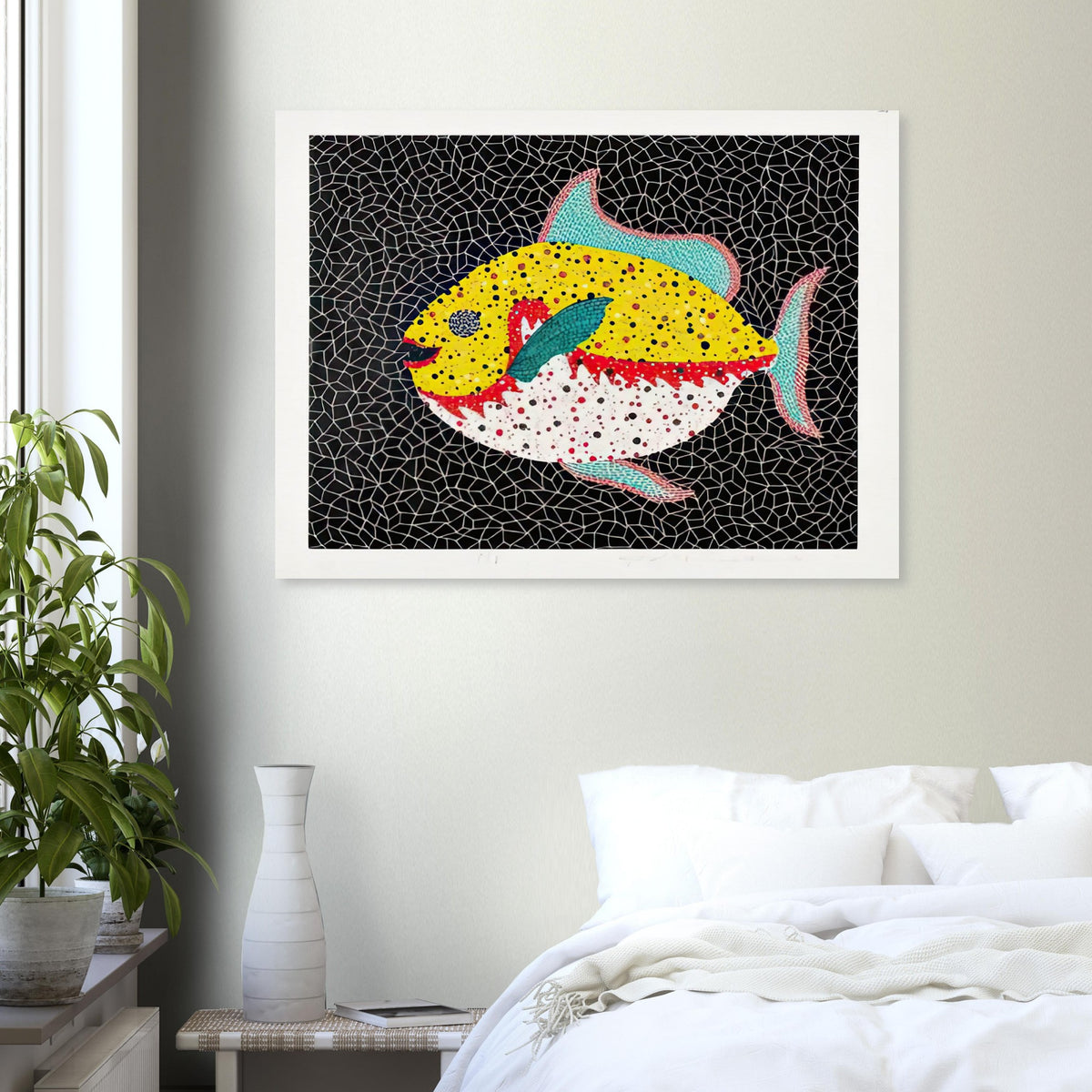 Yayoi Kusama poster — Fish gives the fish’s streamlined body and sense of underwater movement a graphic role