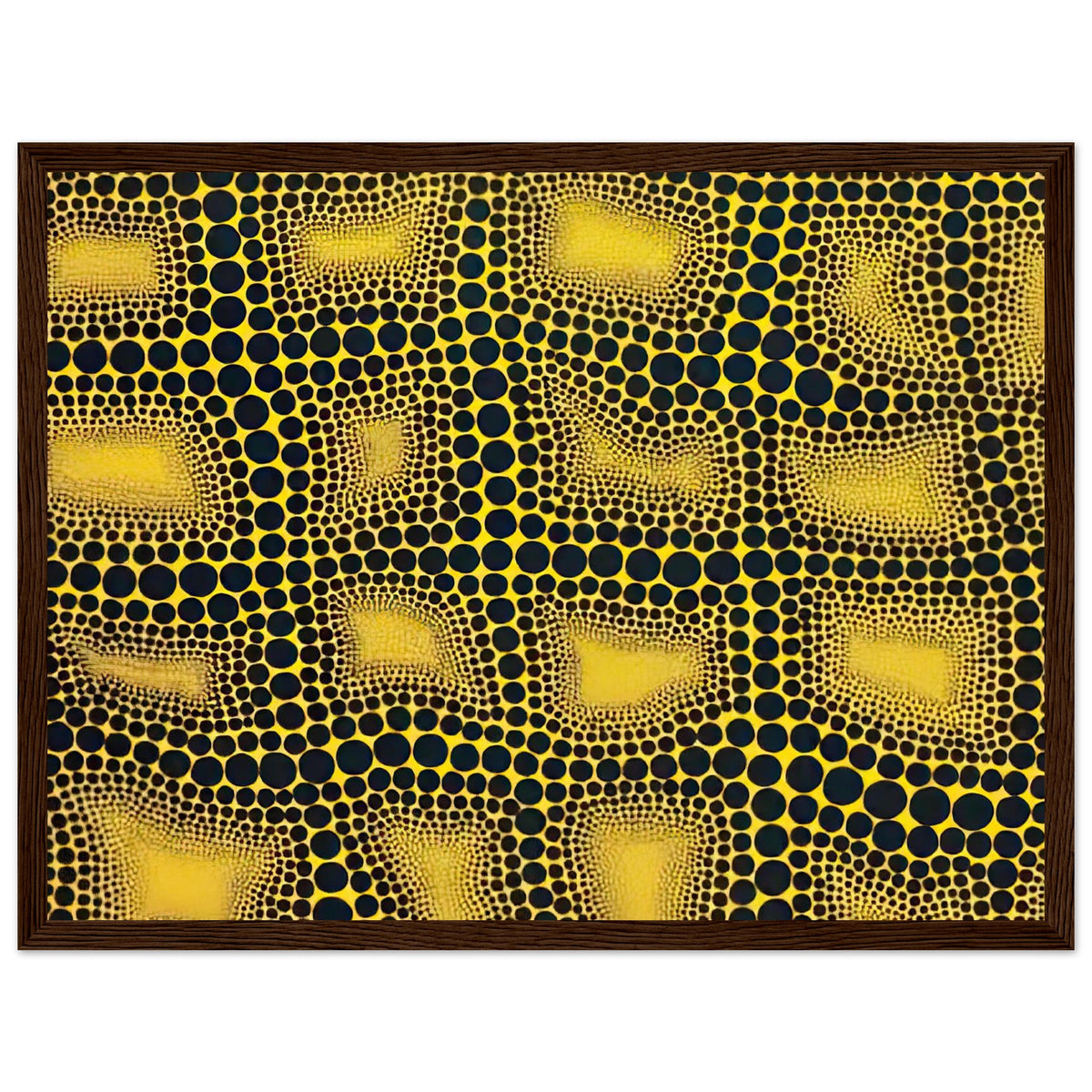 Yayoi Kusama framed print — Town introduces a built environment into Kusama’s range of natural and domestic subjects, dark wood frame, 30x40 cm / 12x16″
