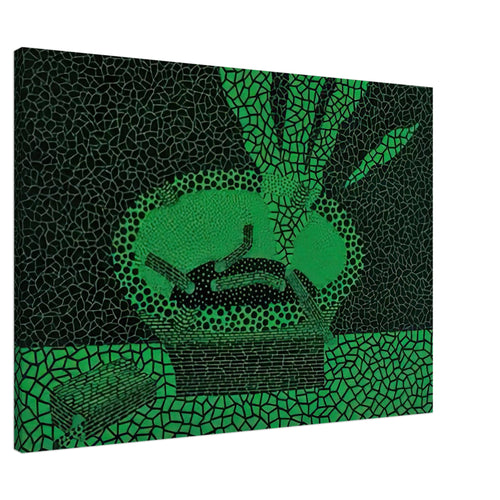 Yayoi Kusama canvas print — The familiar outline of an ashtray becomes unexpectedly compelling in this early Kusama still-life subject, 70x100 cm / 28x40″