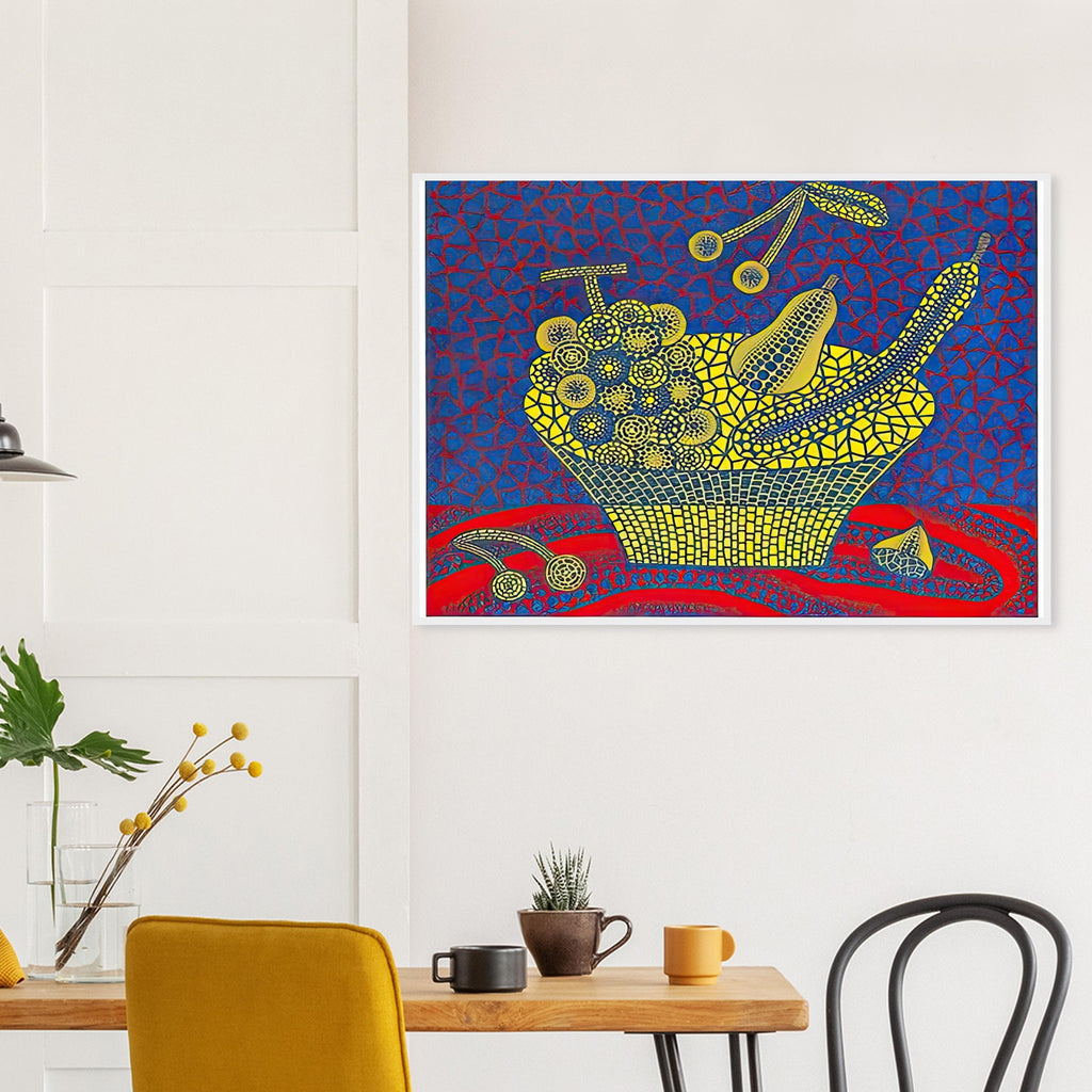 Yayoi Kusama framed print — Fruit Basket (1) by Yayoi Kusama explores one of the artist’s recurring subjects: the abundance of ordinary fruit