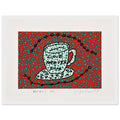 Yayoi Kusama framed print — Morning Is Here (C) joins a series of compact 2004 prints in which the beginning of the day becomes a subject for personal symbols and tightly controlled graphic, white frame, 30x40 cm / 12x16″