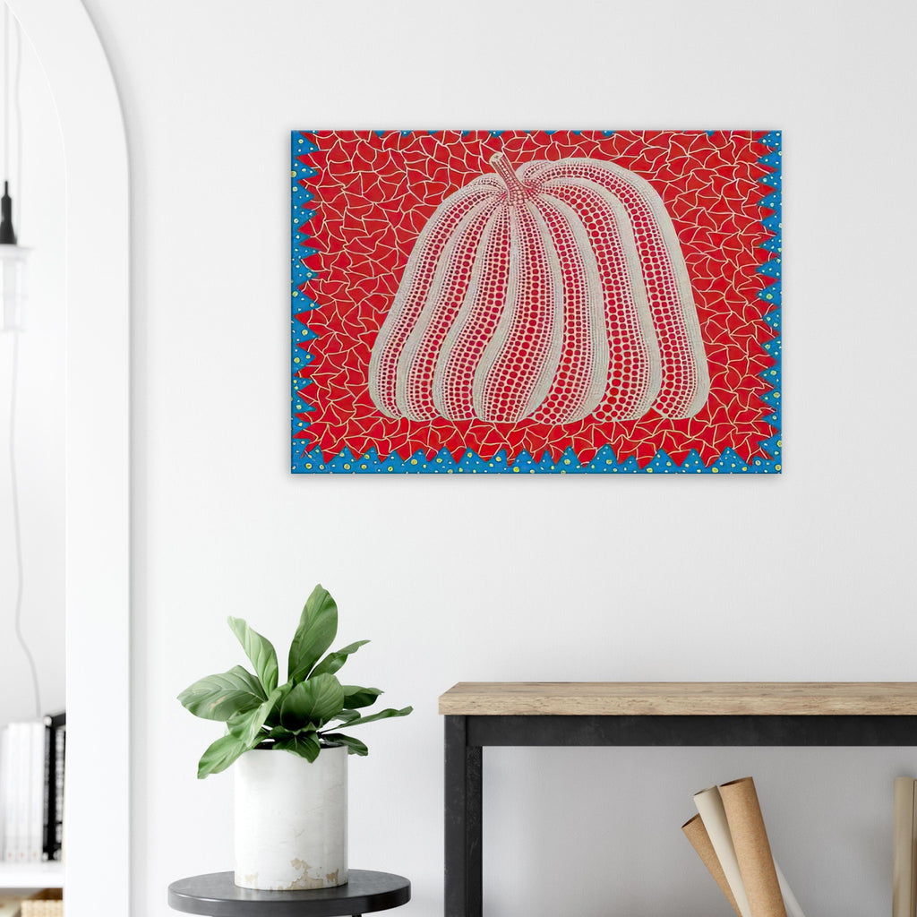 Yayoi Kusama canvas print — Citrouille II from Amour pour Toujours gives Kusama’s beloved pumpkin a celebratory role within a portfolio devoted to love