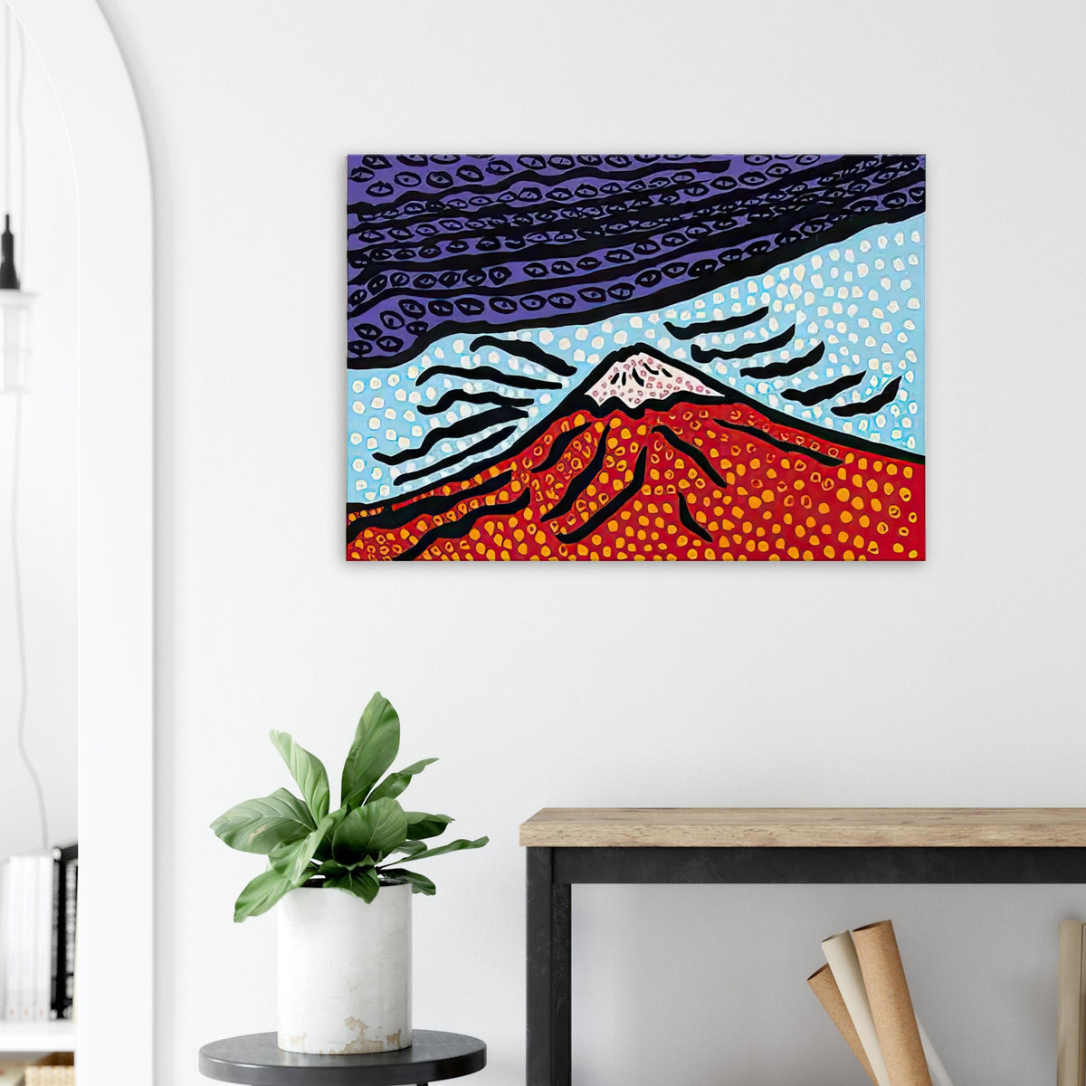 Yayoi Kusama canvas print — Mt. Fuji Is the Home of My Heart presents Japan’s most recognizable mountain as a subject of personal belonging rather than simple
