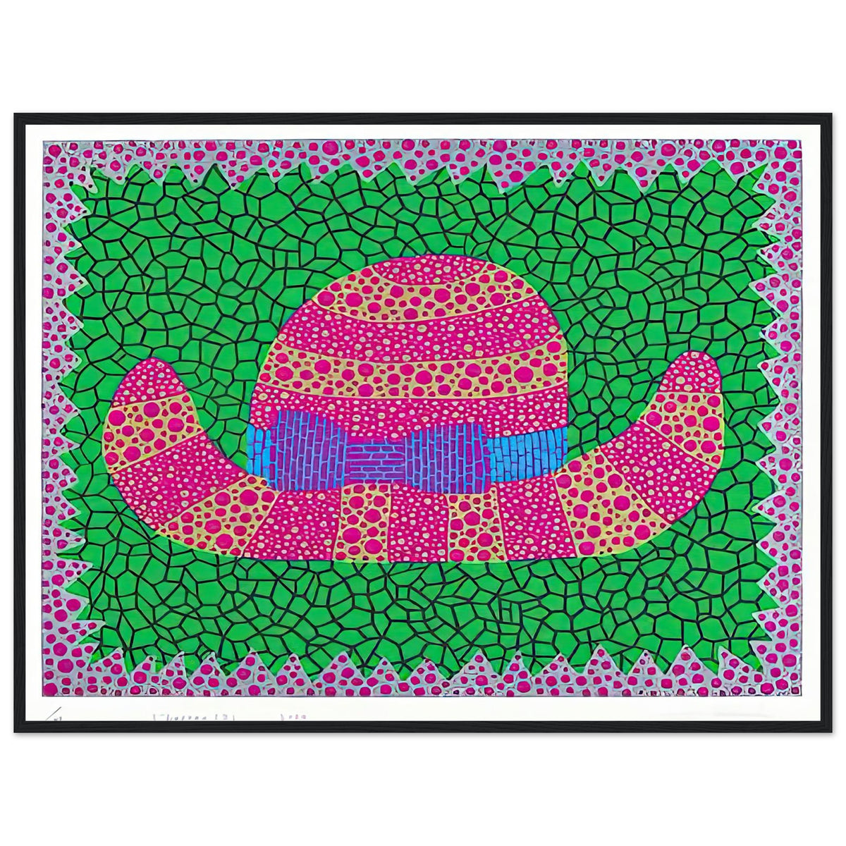 Yayoi Kusama framed print — Hat II turns an everyday hat into a subject for playful observation, black frame, 60x80 cm / 24x32″