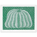Yayoi Kusama framed print — Pumpkin Green presents Kusama’s familiar pumpkin through an explicitly green variation, white frame, 30x40 cm / 12x16″