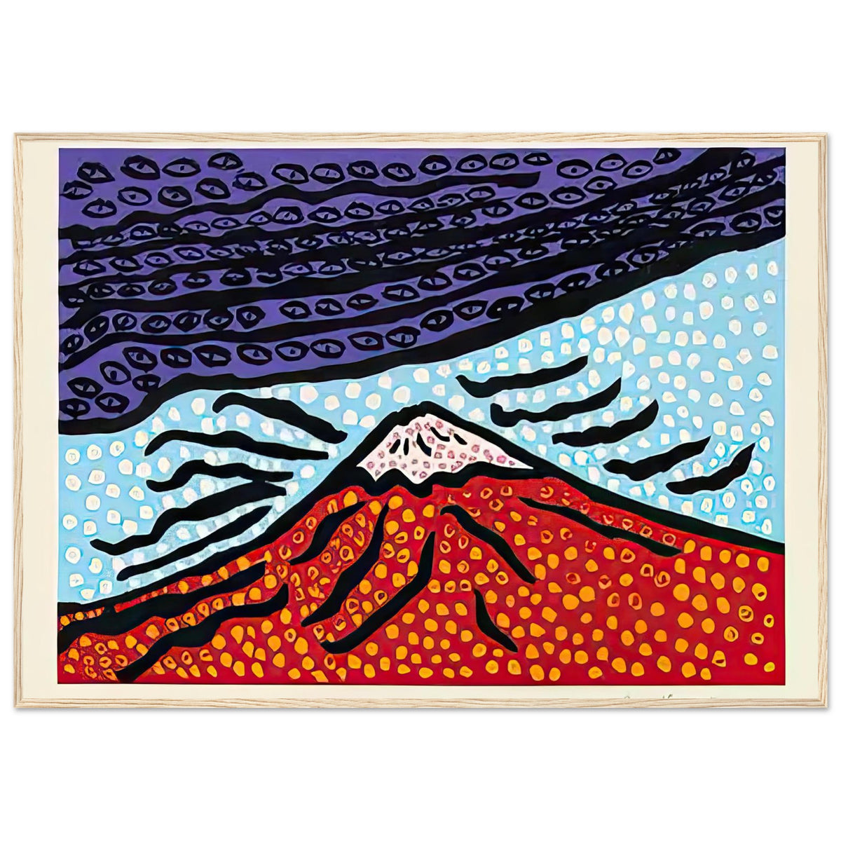 Yayoi Kusama framed print — Mt. Fuji Is the Home of My Heart presents Japan’s most recognizable mountain as a subject of personal belonging rather than simple, wood frame, 70x100 cm / 28x40″