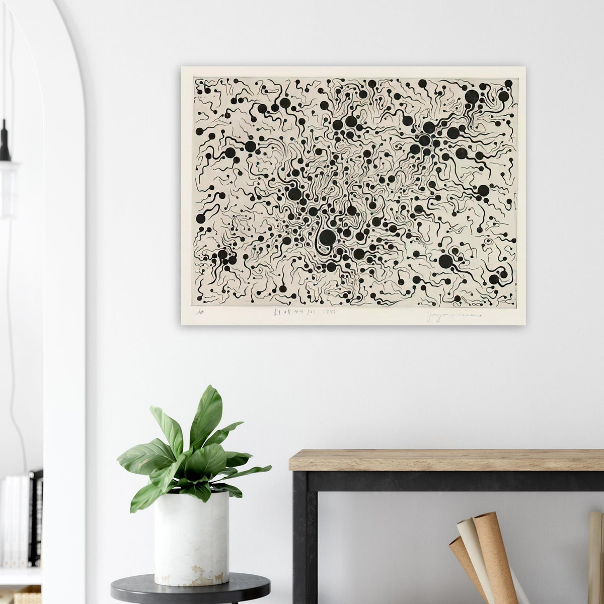 Yayoi Kusama poster — River at Sunrise brings a moment of natural transition into Kusama’s printmaking imagery
