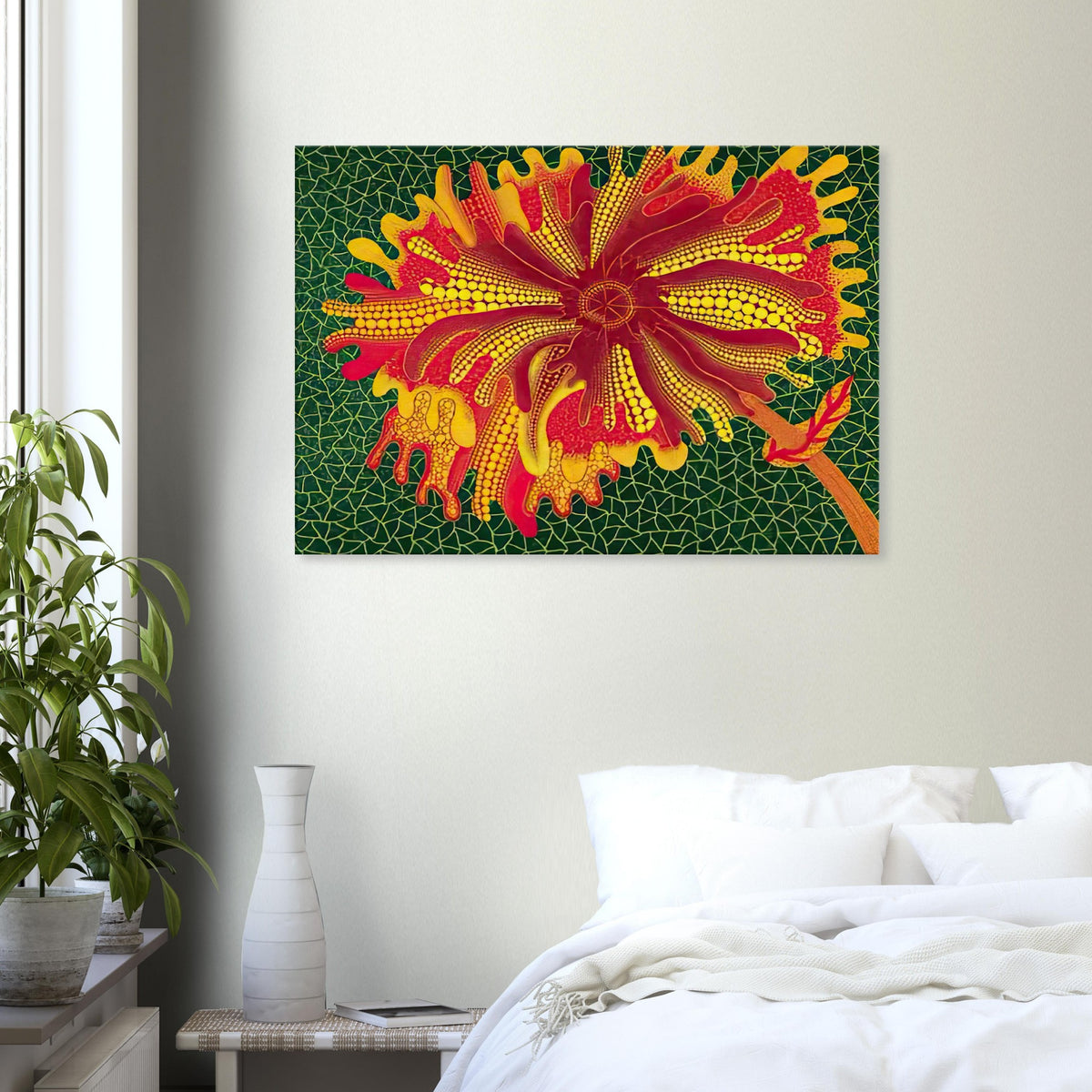 Yayoi Kusama canvas print — Flower (A) treats a single flowering motif as a complete visual world