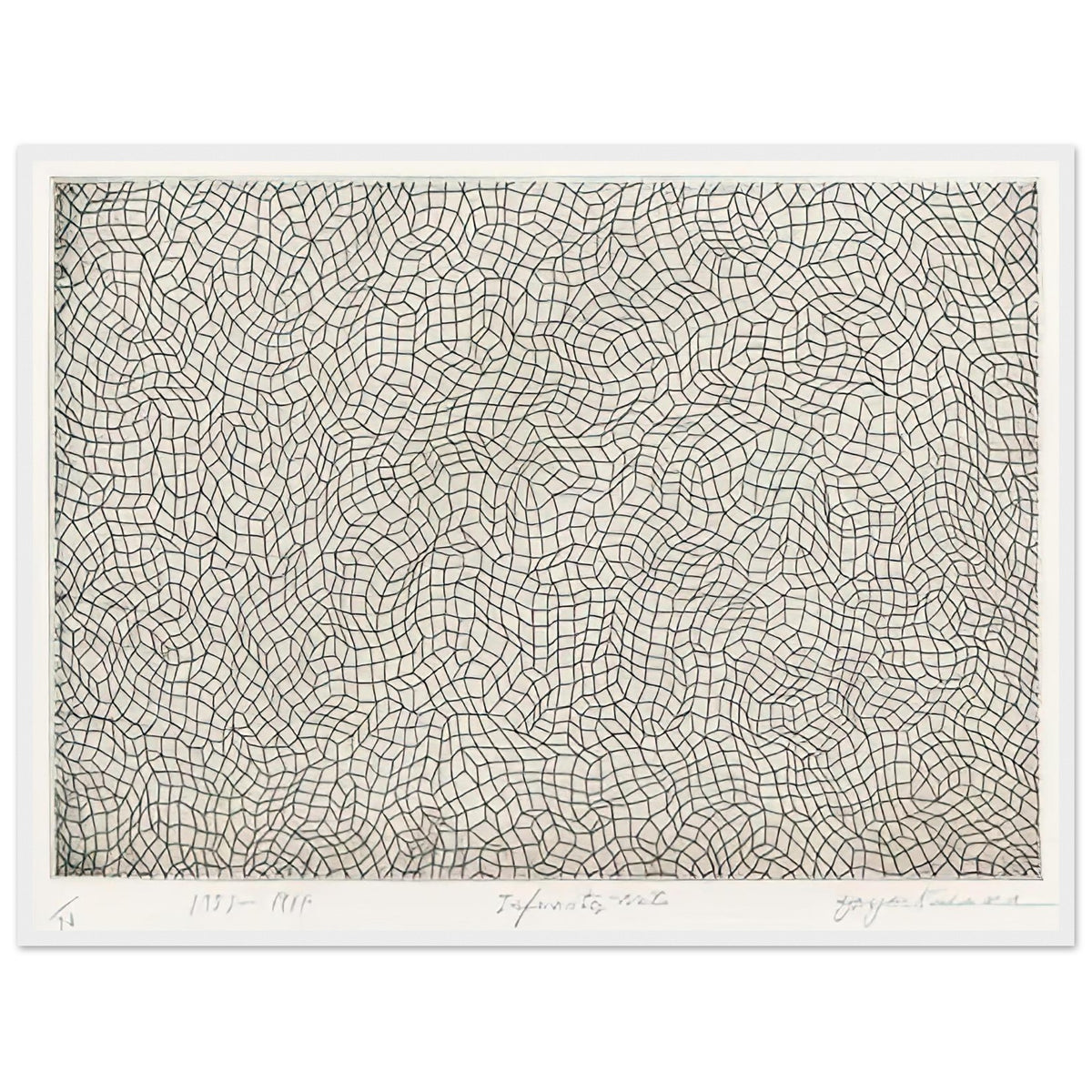 Yayoi Kusama framed print — Infinity Nets [Kusama 51] explores Kusama’s Infinity Net as a field built from countless repeated marks, white frame, 60x80 cm / 24x32″