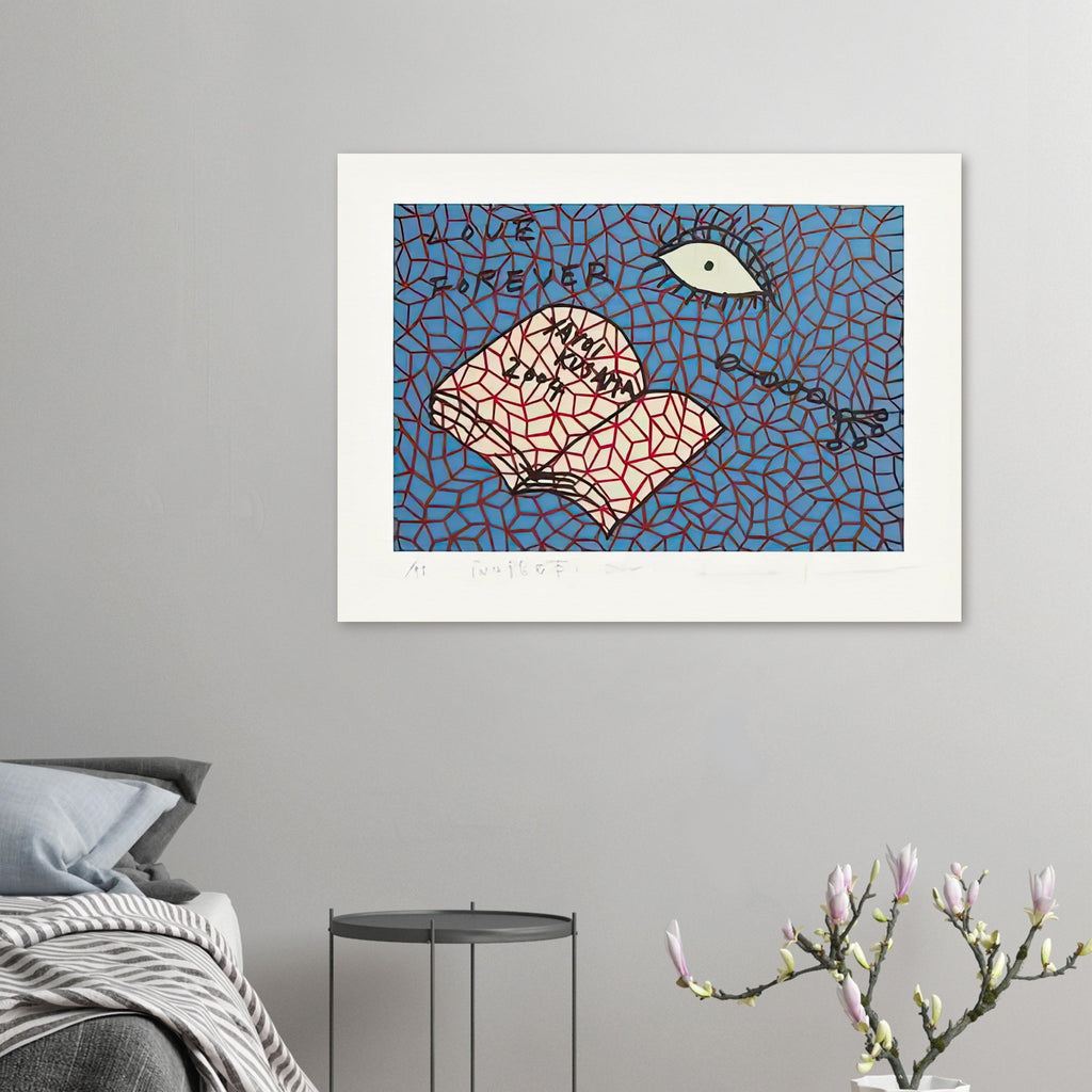 Yayoi Kusama poster — Book to Read at Night E places an illustrated book at the center of a strange, poetic visual world