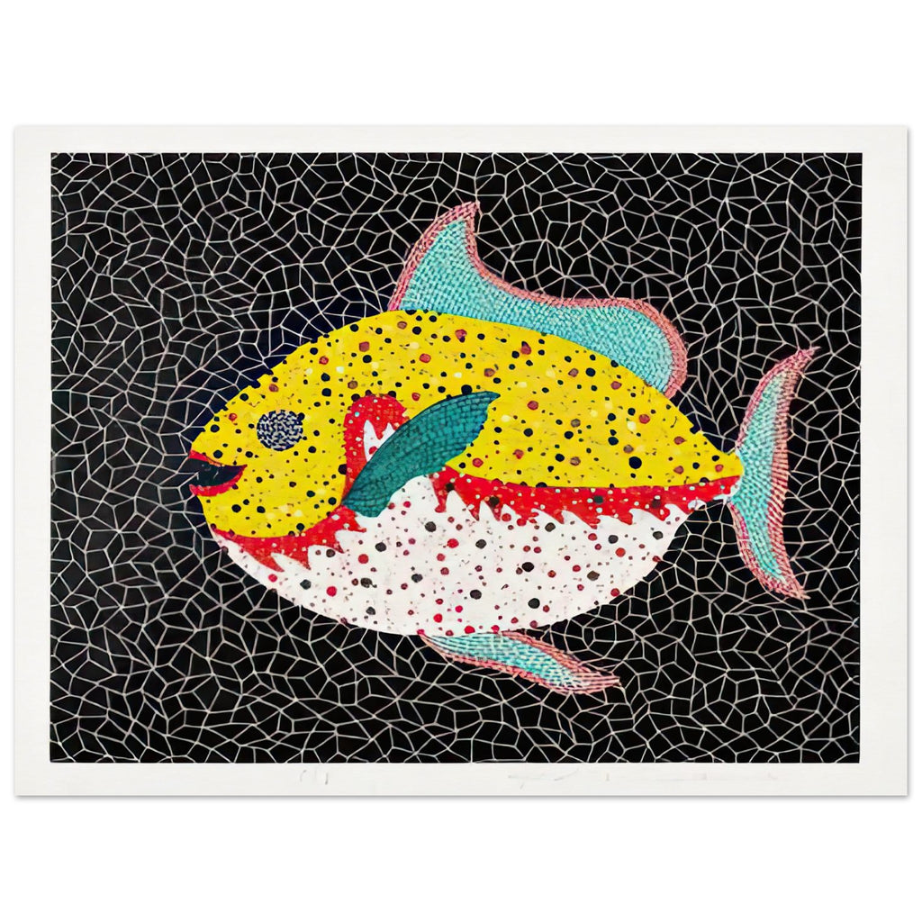 Yayoi Kusama poster — Fish gives the fish’s streamlined body and sense of underwater movement a graphic role, 15x20 cm / 6x8″