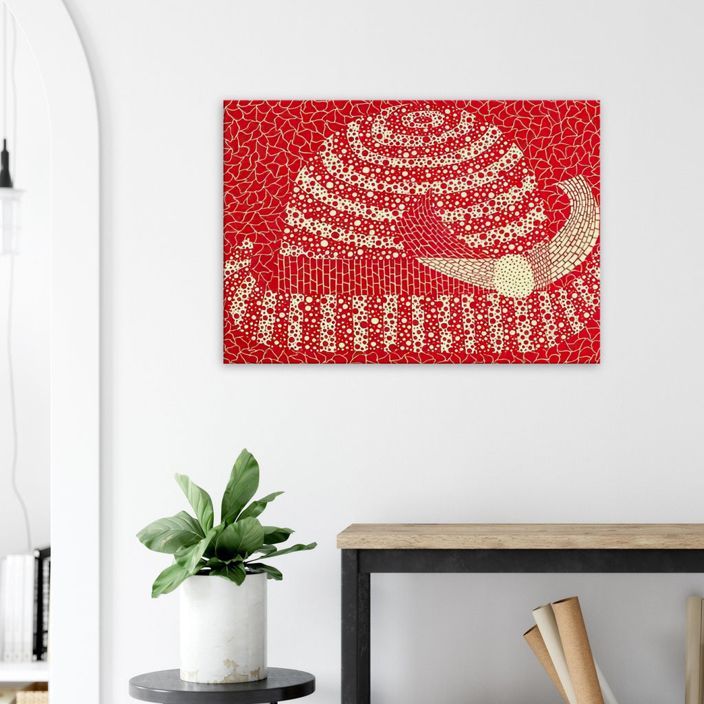 Yayoi Kusama canvas print — Hat (Red) presents a familiar accessory as an exercise in changing color and graphic character