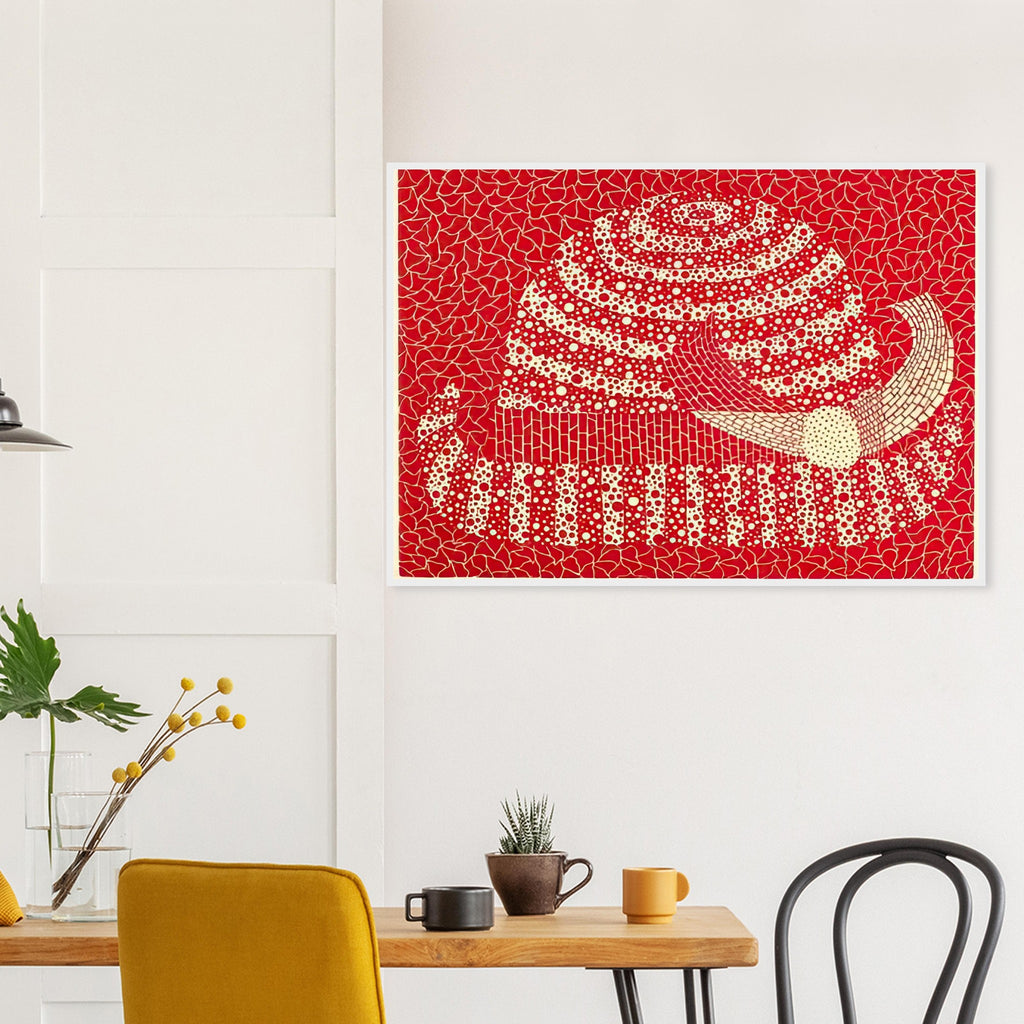 Yayoi Kusama framed print — Hat (Red) presents a familiar accessory as an exercise in changing color and graphic character