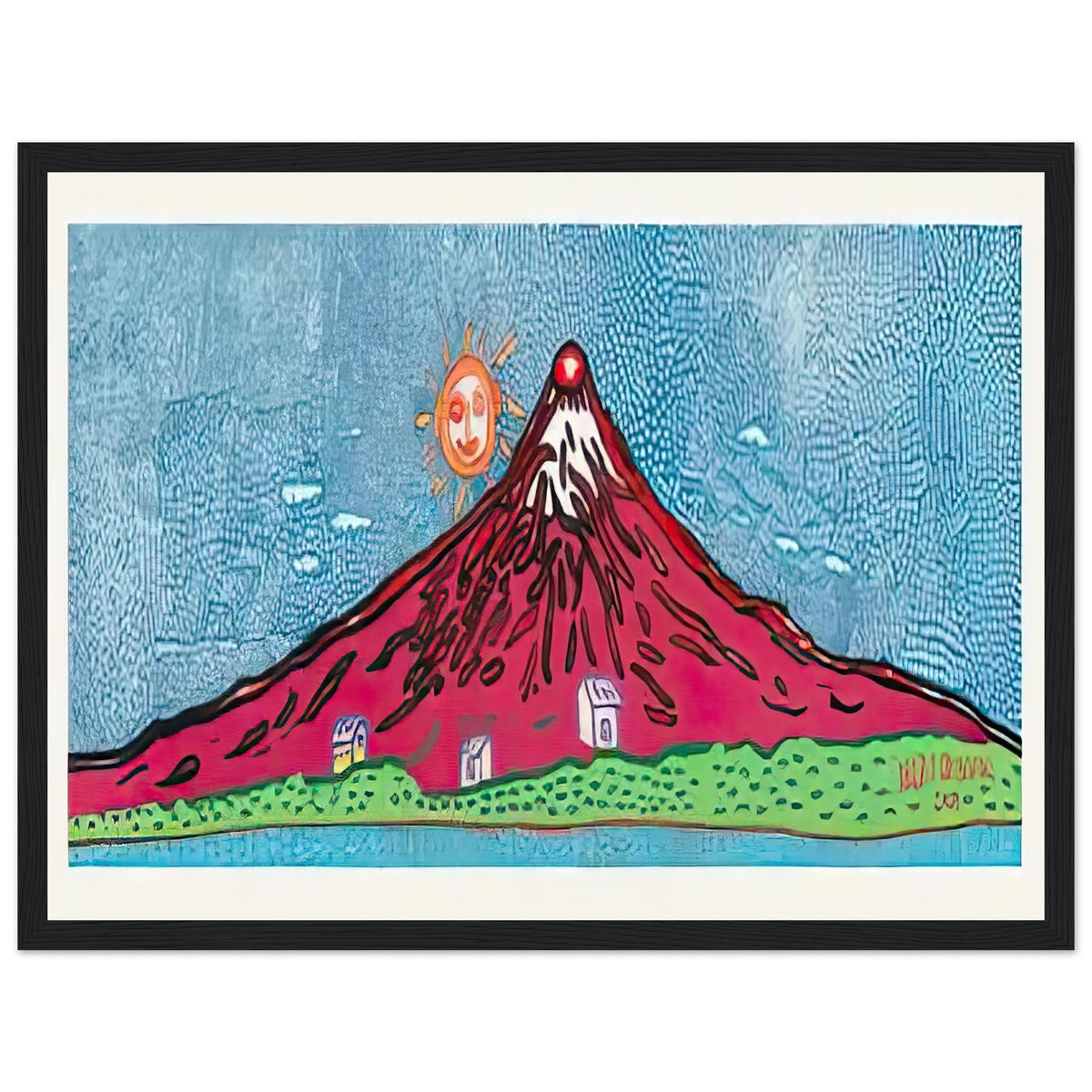 Yayoi Kusama framed print — Mt. Fuji in Seven Colours: Mt. Fuji I Love is Kusama’s red interpretation of the celebrated Japanese mountain. The, black frame, 30x40 cm / 12x16″