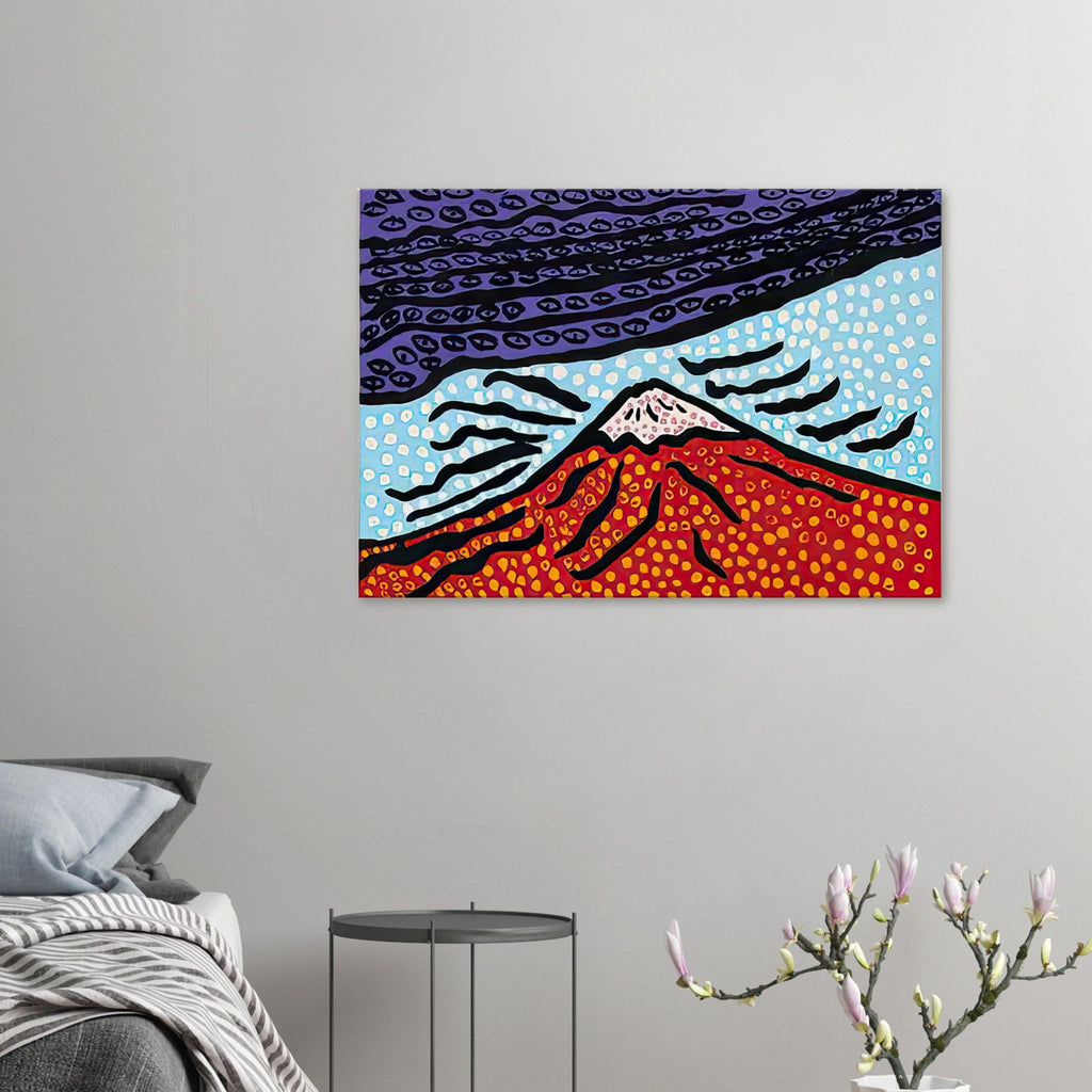 Yayoi Kusama canvas print — Mt. Fuji Is the Home of My Heart presents Japan’s most recognizable mountain as a subject of personal belonging rather than simple