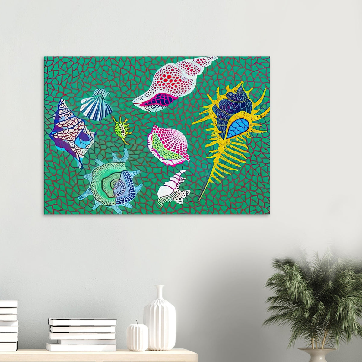 Yayoi Kusama canvas print — Shells draws attention to small natural objects whose curved structures and repeating ridges are already pattern-like