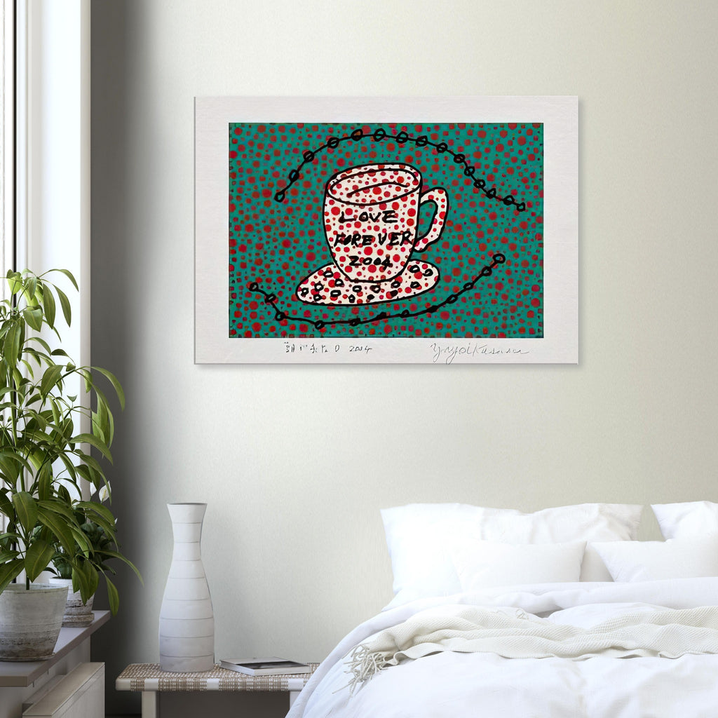 Yayoi Kusama canvas print — Morning Is Here (D) joins a series of compact 2004 prints in which the beginning of the day becomes a subject for personal symbols and tightly controlled graphic