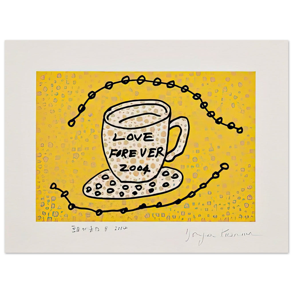 Yayoi Kusama poster — Morning Is Here (B) joins a series of compact 2004 prints in which the beginning of the day becomes a subject for personal symbols and tightly controlled graphic, 15x20 cm / 6x8″
