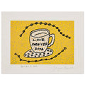 Yayoi Kusama poster — Morning Is Here (B) joins a series of compact 2004 prints in which the beginning of the day becomes a subject for personal symbols and tightly controlled graphic, 15x20 cm / 6x8″