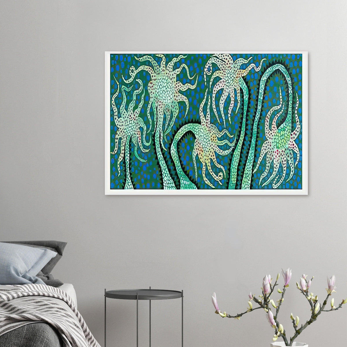 Yayoi Kusama framed print — Night Flowers (B) explores the mystery of blossoms after dark