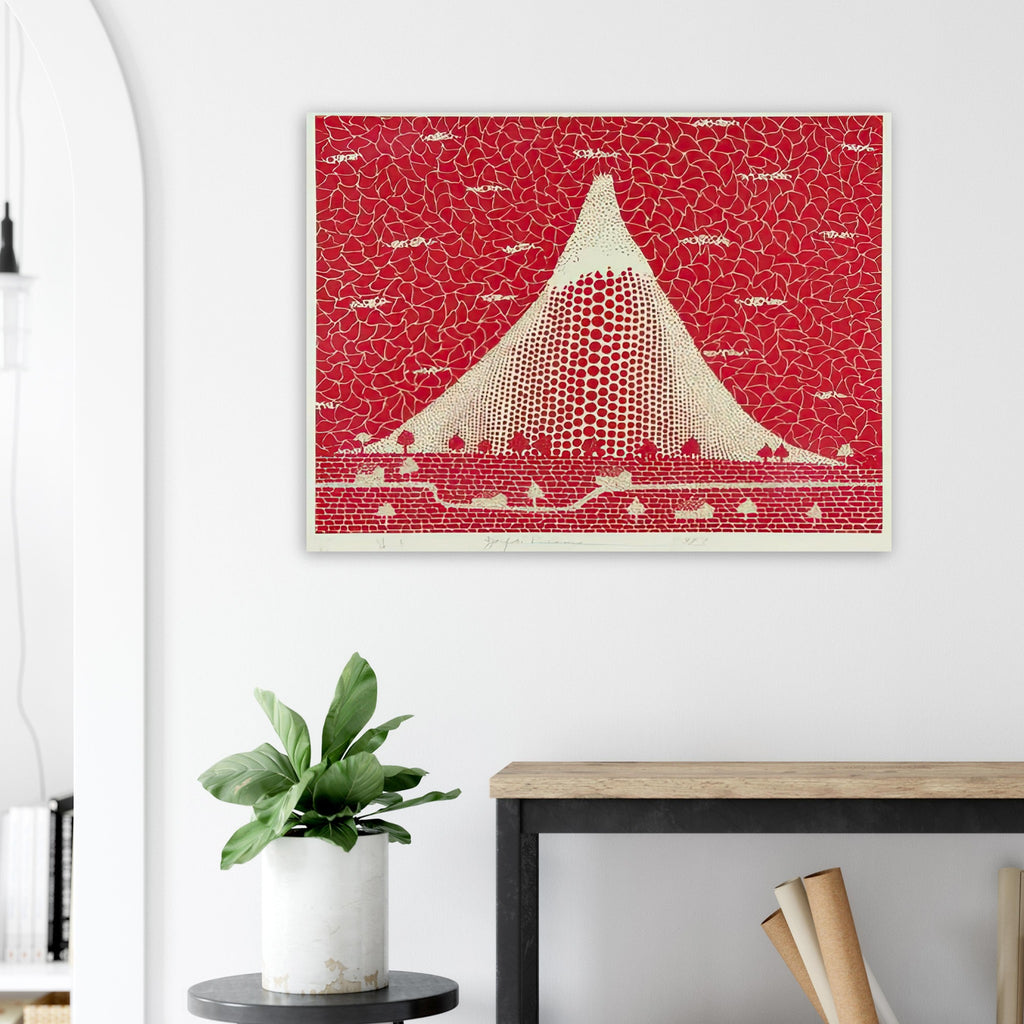 Yayoi Kusama poster — Mt. Fuji takes a single iconic mountain and turns it into a meditation on shape, place and