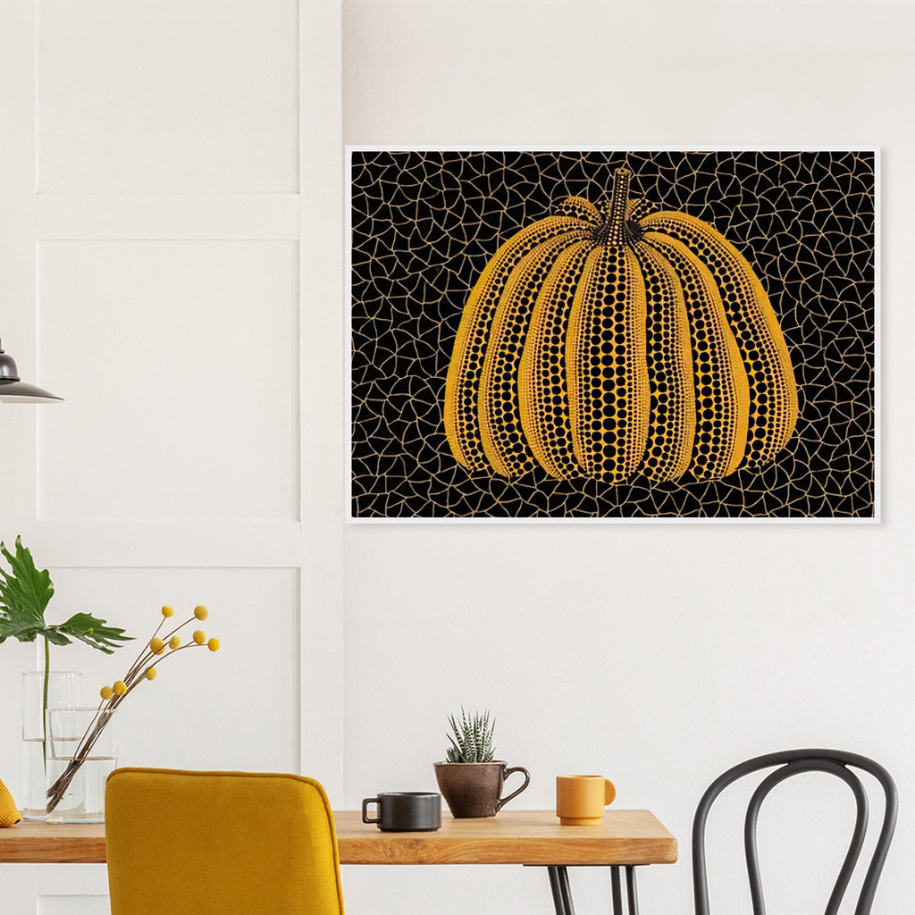 Yayoi Kusama framed print — Pumpkin (YY) [Kusama 231] revisits Kusama’s best-known vegetable through the relationship between its distinctive form and repeating ornament