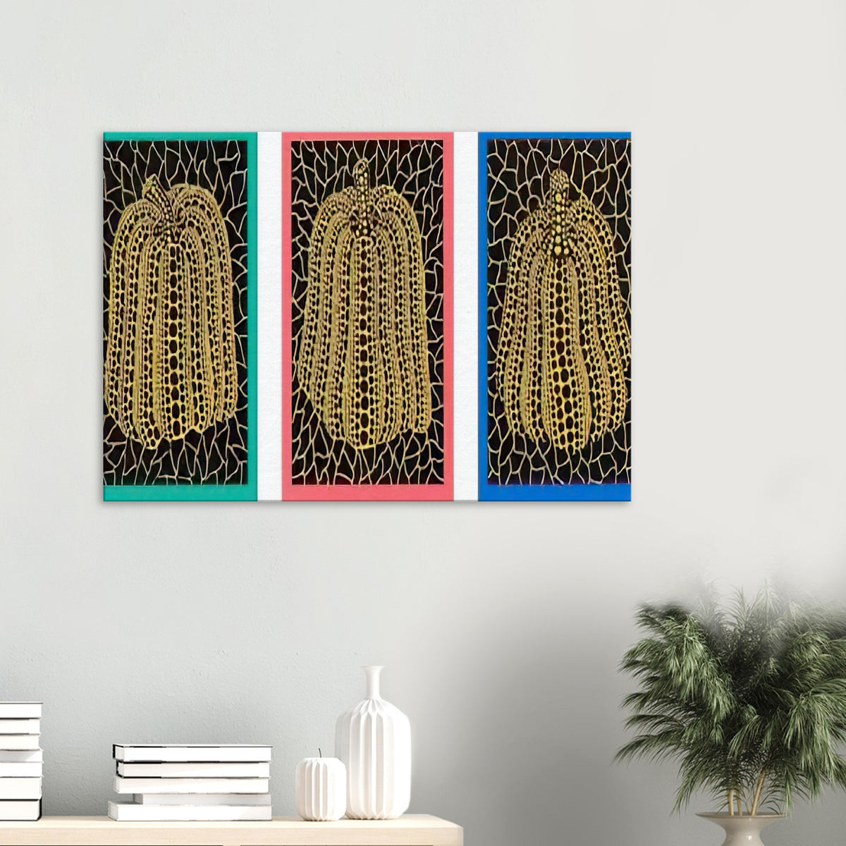 Yayoi Kusama canvas print — Pumpkins [Kusama 146] shifts the emphasis from a single gourd to a plural subject