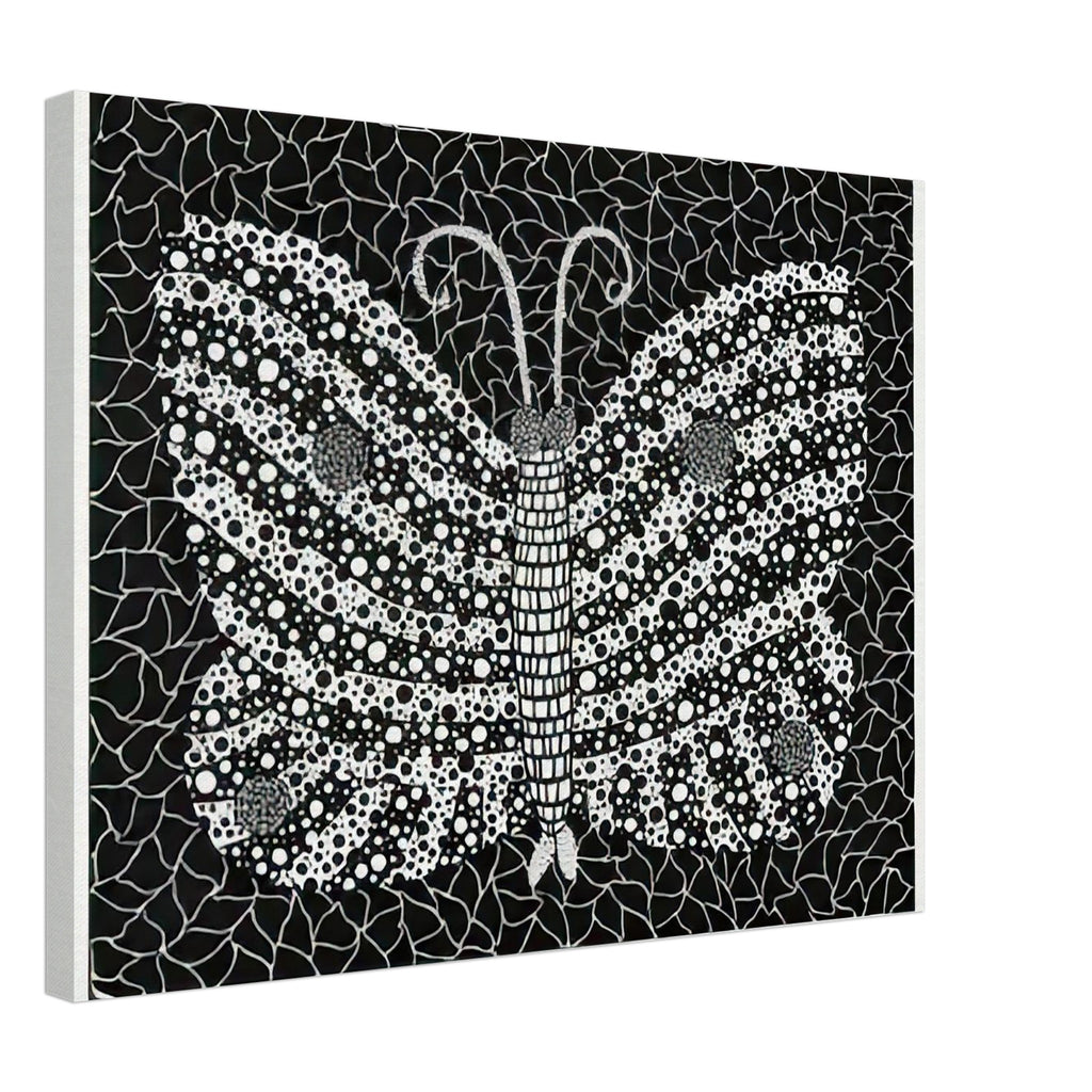 Yayoi Kusama canvas print — Butterfly [Kusama 18] by Yayoi Kusama takes the lightness of a butterfly and gives it graphic intensity through pattern, 45x60 cm / 18x24″