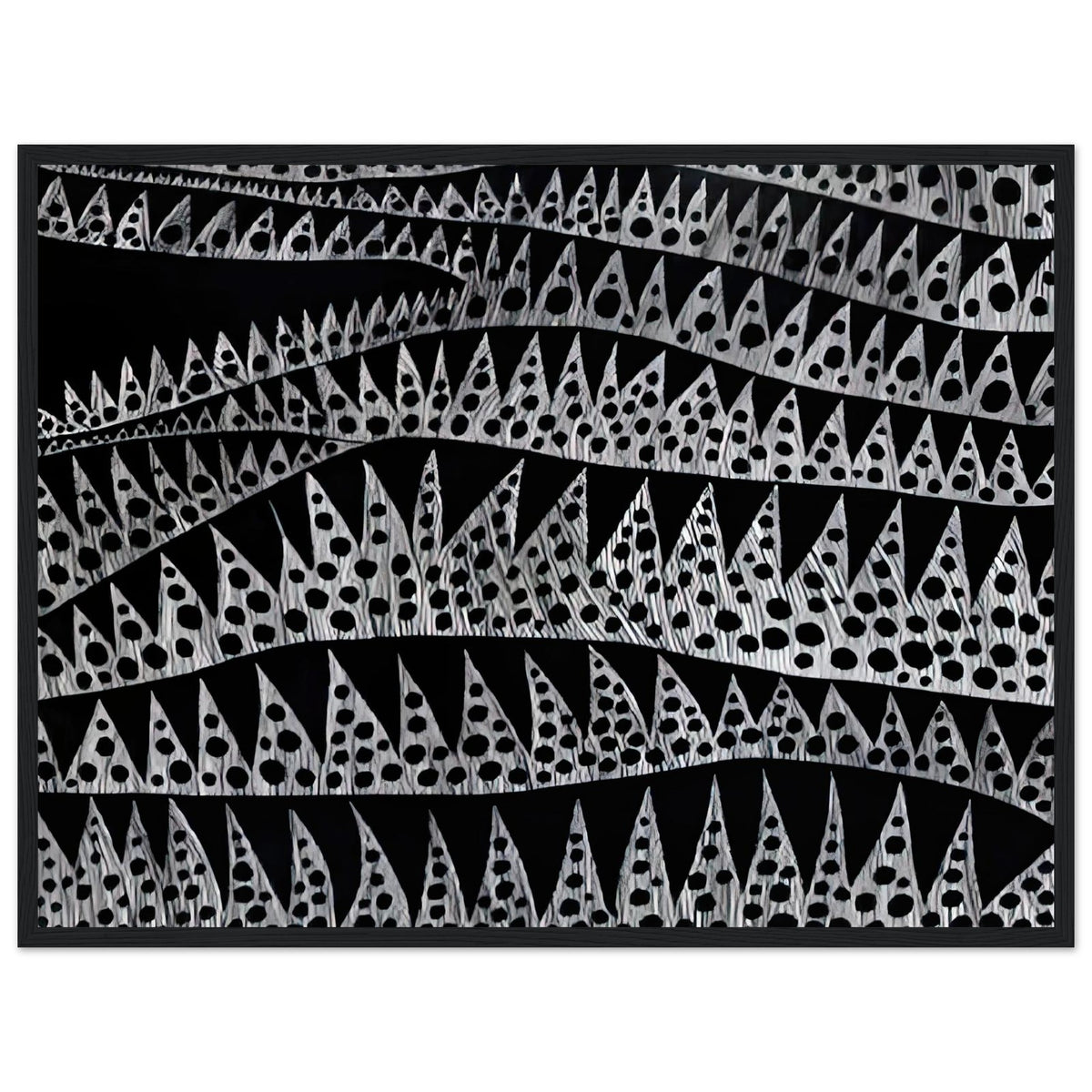 Yayoi Kusama framed print — Waves (TWXZO) approaches the motion of water as a patterned, repeating event, black frame, 45x60 cm / 18x24″