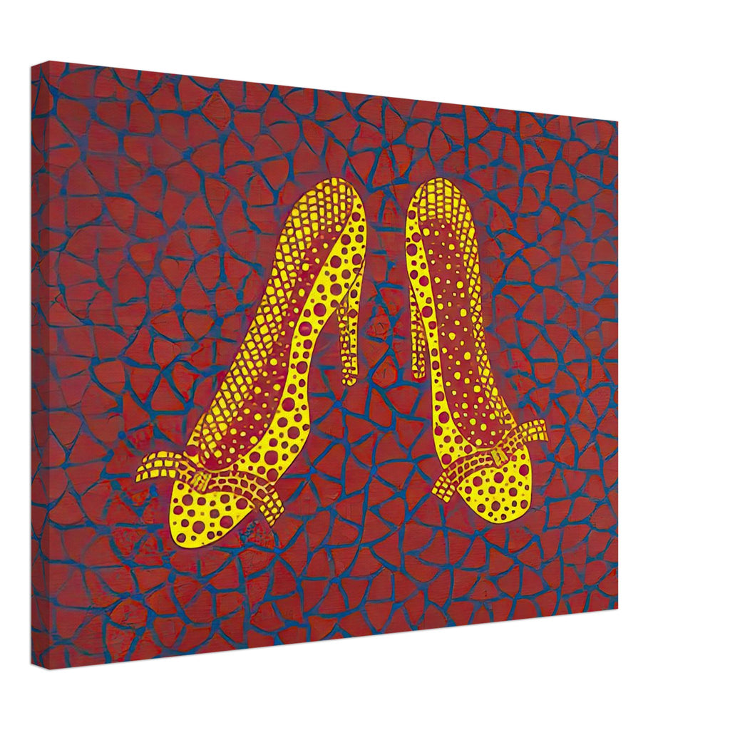 Yayoi Kusama canvas print — High Heels (1) makes a fashion accessory the protagonist of a Kusama print, 45x60 cm / 18x24″