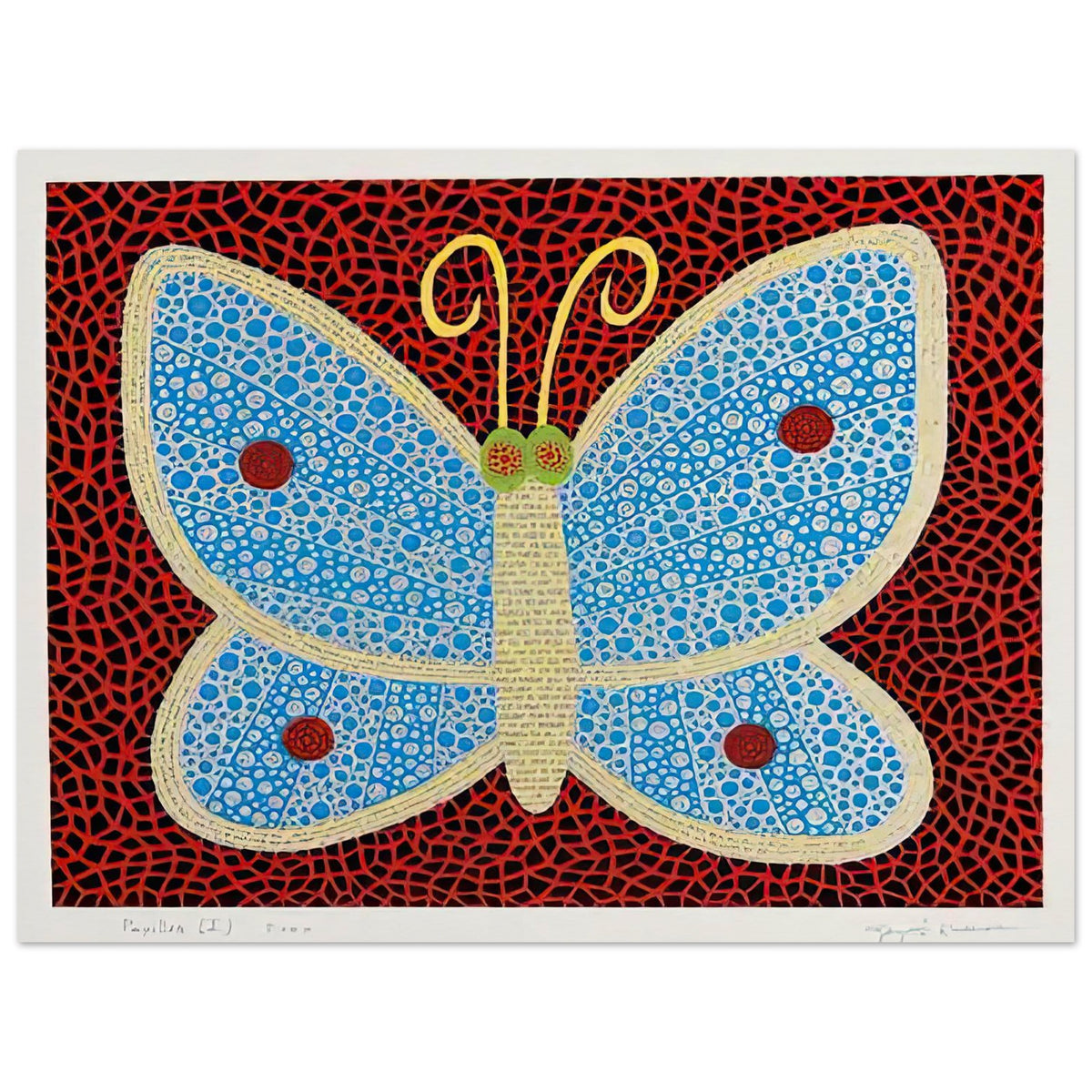 Yayoi Kusama poster — Papillon II from Amour pour Toujours explores the butterfly as a symbol of delicacy and transformation, 15x20 cm / 6x8″